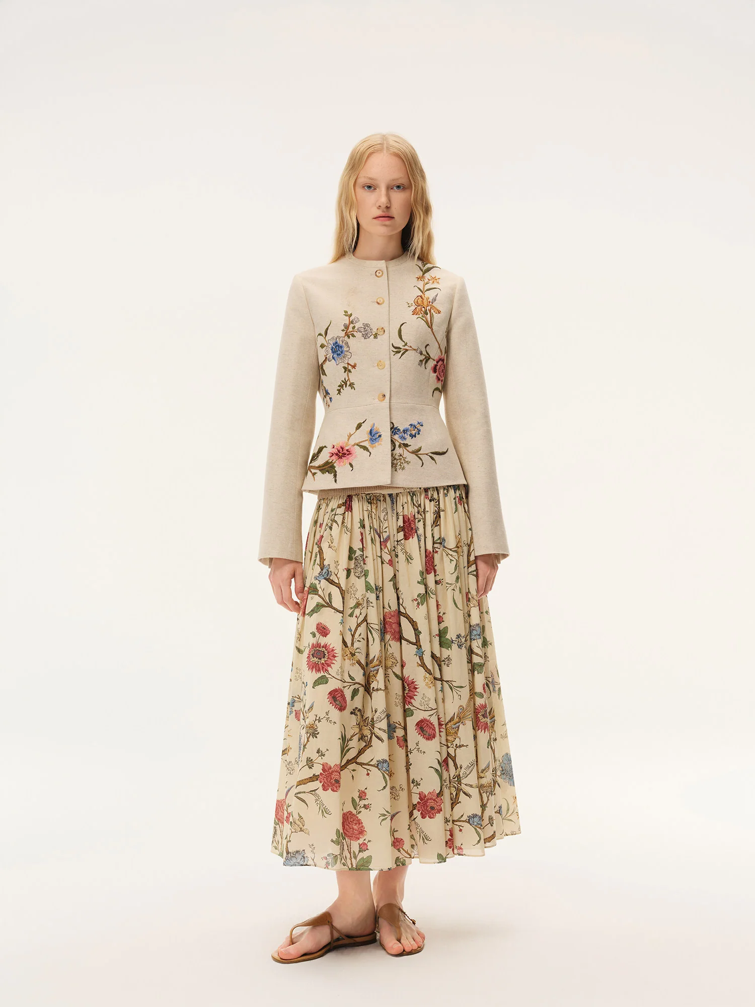 INTO THE EAST Spring/Summer 2026 Floral Embroidery Flower, Bird, and Tree Embroidered Waist-cinching Jacket / Elastic Waist Pleated Skirt ITE-E1JBSSSK21015NCC-HUA Skirt - Image 10