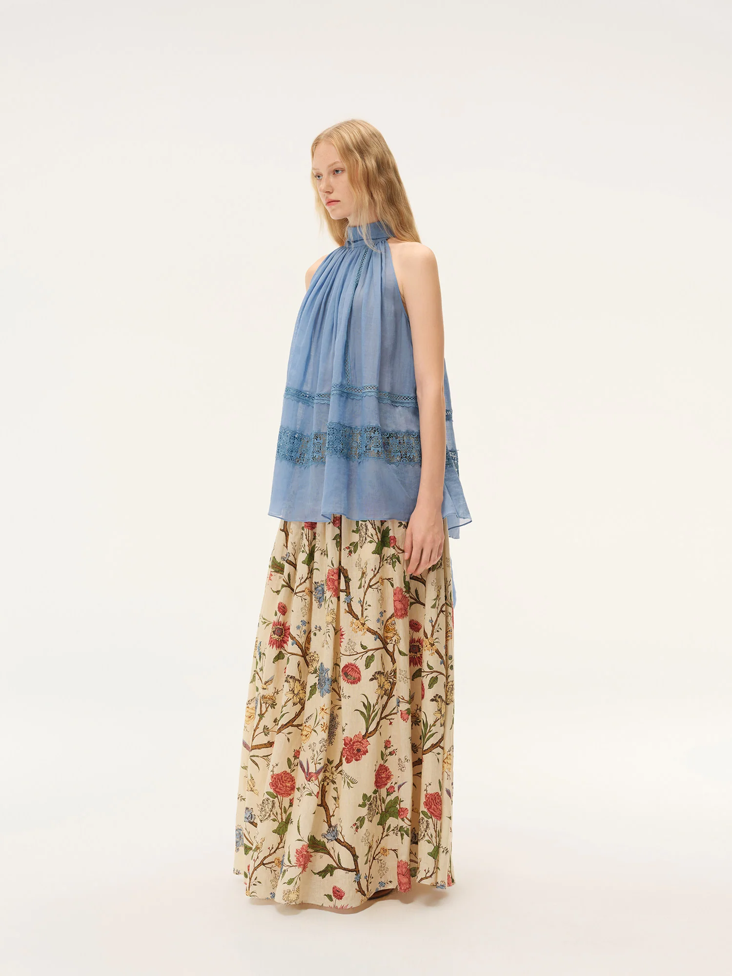 INTO THE EAST Spring/Summer 2026 Floral Embroidery Flower, Bird, and Tree Embroidered Waist-cinching Jacket / Elastic Waist Pleated Skirt ITE-E1JBSSSK21015NCC-HUA Skirt - Image 8