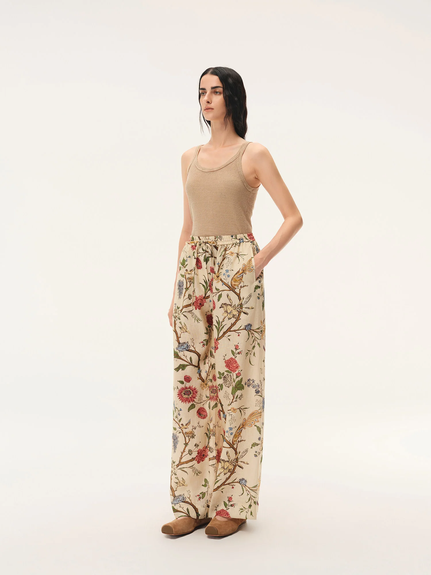 INTO THE EAST Spring/Summer 2026 Floral Tree Elastic Waist Straight Leg Pants ITE-E1JBSSPT21004NCC-HUA Floral Pattern - Image 8