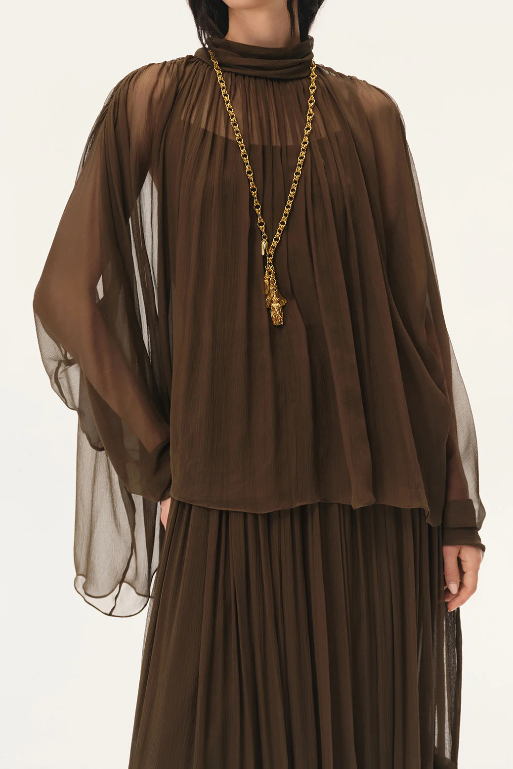 INTO THE EAST Spring/Summer 2026 High-neck batwing sleeve top/shirt ITE-E1JBSSTP20031OL-GLL Olive Green - Image 2