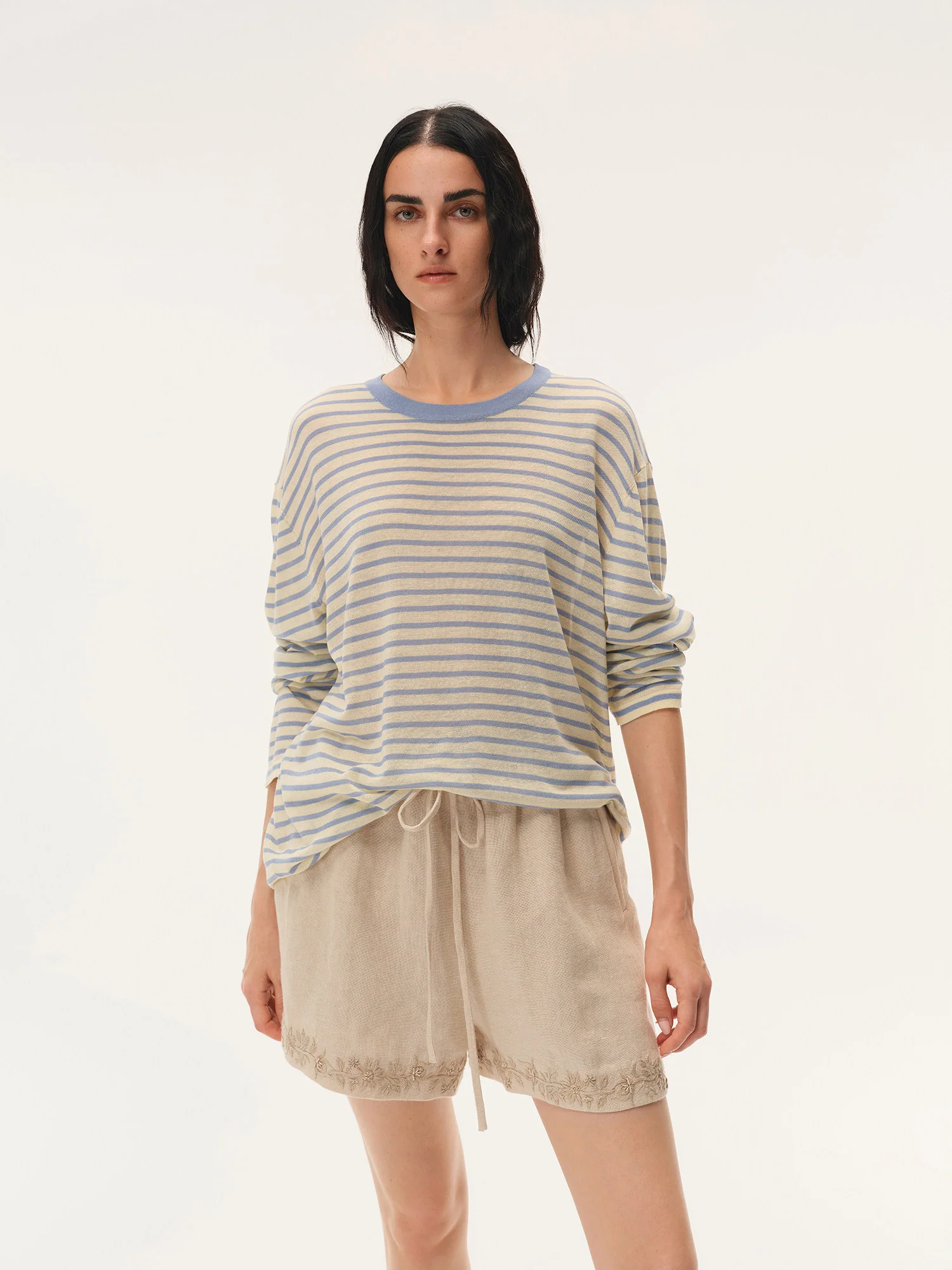 INTO THE EAST Spring/Summer 2026 Knitted Long-Sleeve T-Shirt ITE-E1JBSSKT20005BS-LAN Blue Stripes - Image 7