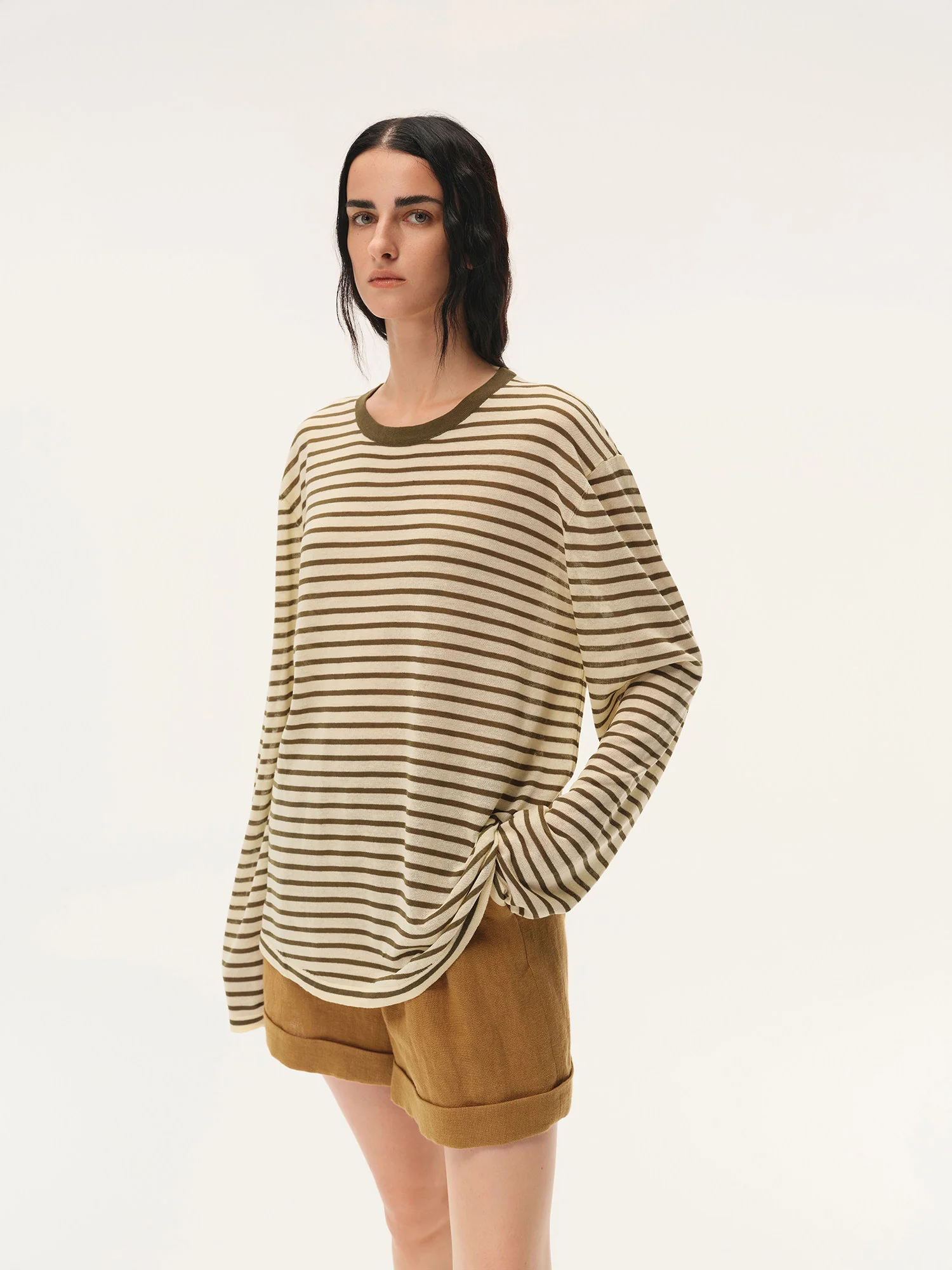 INTO THE EAST Spring/Summer 2026 Knitted Long-Sleeve T-Shirt ITE-E1JBSSKT20005GS-LV Green Stripes - Image 11