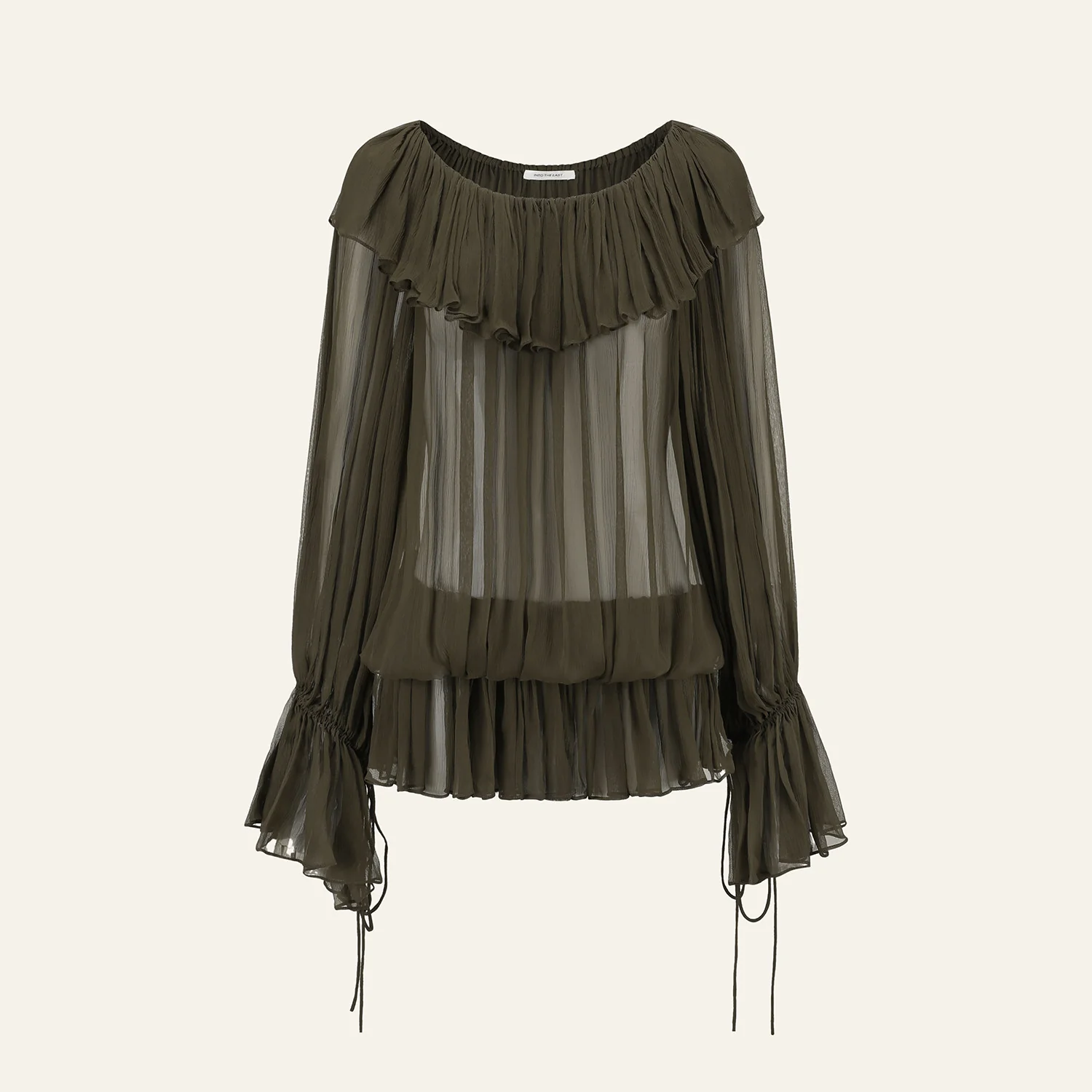 INTO THE EAST Spring/Summer 2026 Lace Collar Drawstring Hem Top/Shirt ITE-E1JBSSTP20036-GLL Olive Green - Image 7