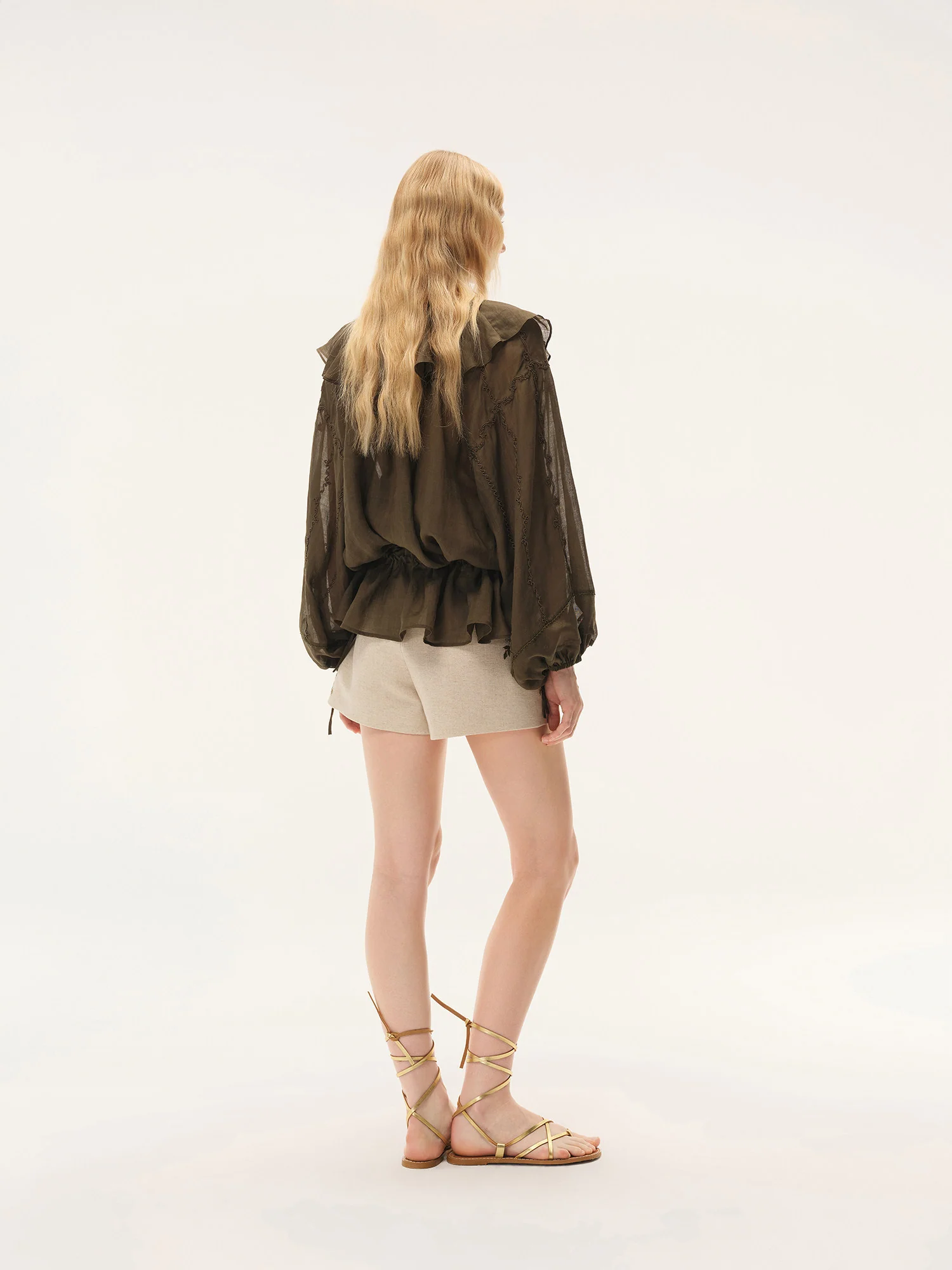 INTO THE EAST Spring/Summer 2026 Lace Collar Embroidered Top ITE-E1JBSSTP22018-GLL Olive Green - Image 14