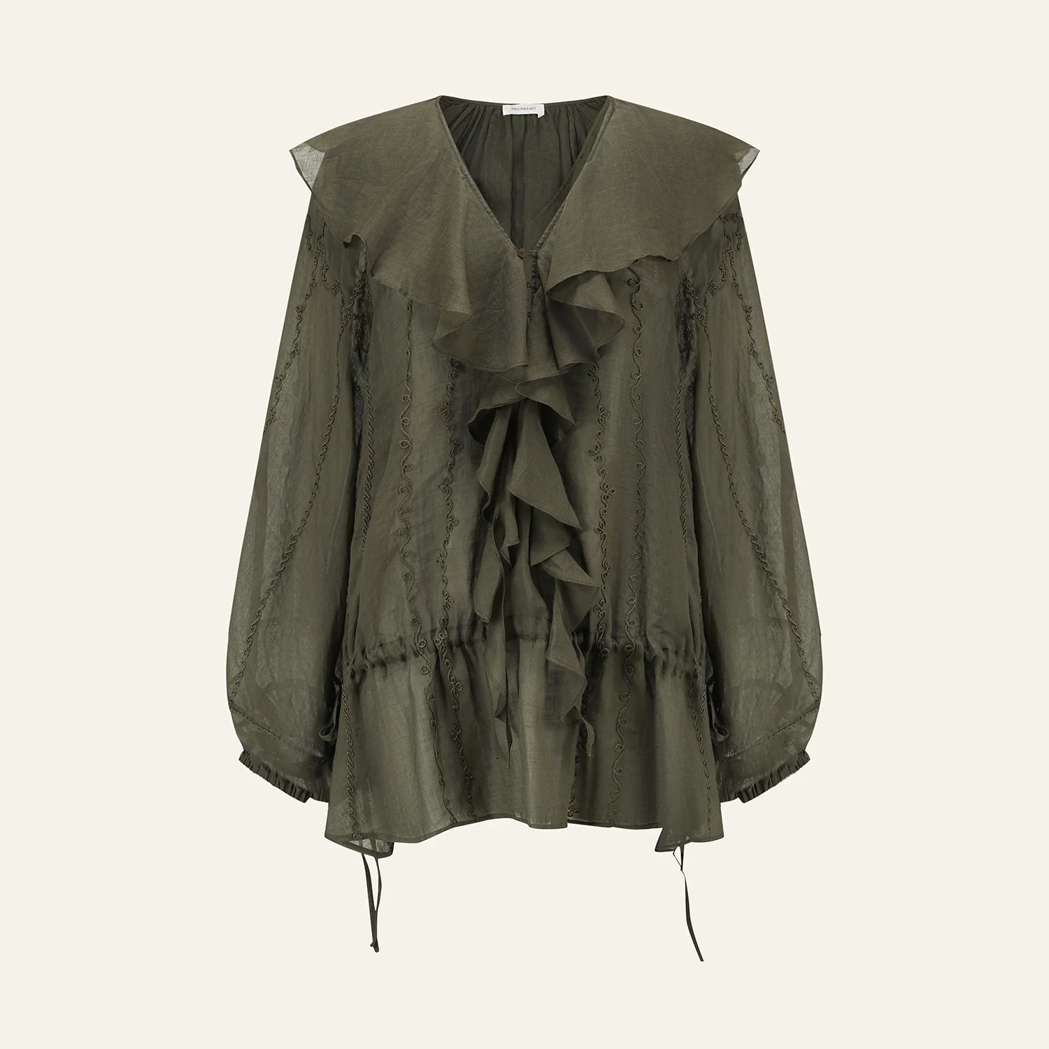 INTO THE EAST Spring/Summer 2026 Lace Collar Embroidered Top ITE-E1JBSSTP22018-GLL Olive Green - Image 7