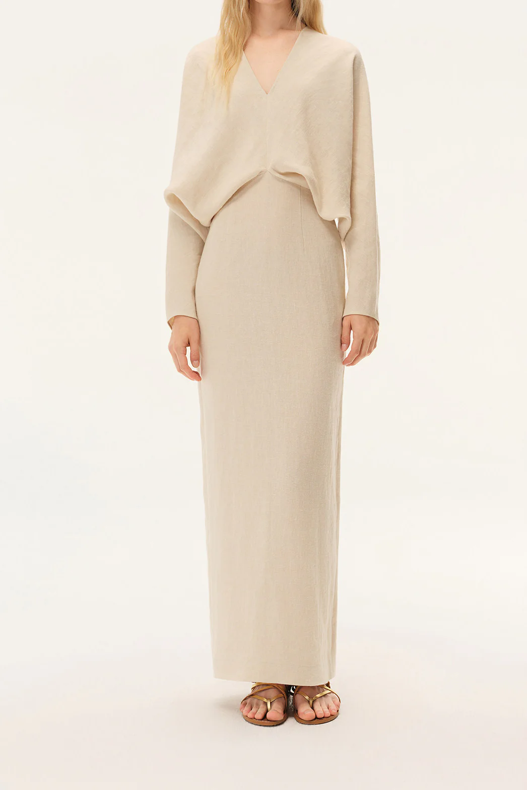 INTO THE EAST Spring/Summer 2026 Linen Waist-Definition Pleated Dress ITE-E1JBSSDS20009BGE-MB Off-White