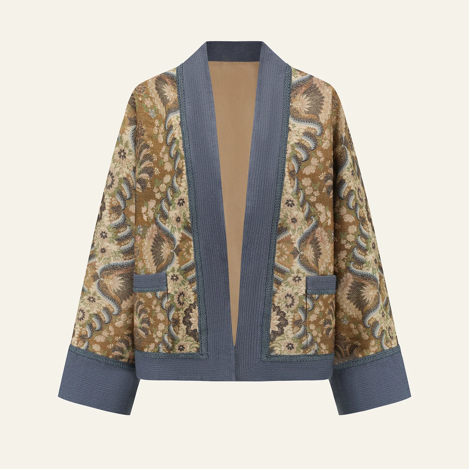 INTO THE EAST Spring/Summer 2026 Palm Leaf Blue Trim Jacket ITE-E1JBSSJK21002NCC-HUA Floral Pattern - Image 5