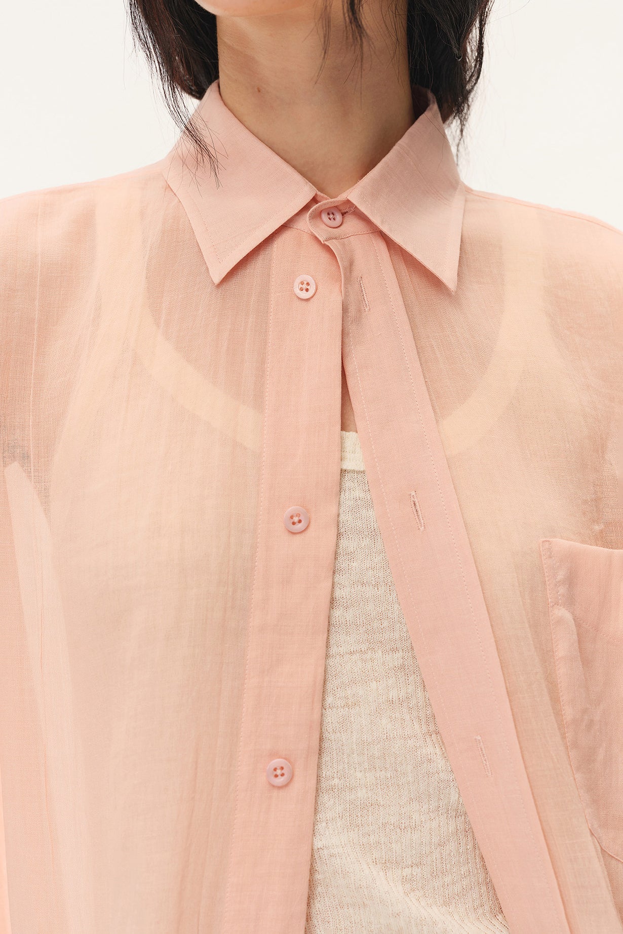 INTO THE EAST Spring/Summer 2026 Pink Slightly Sheer Collared Shirt ITE-E1JBSSSH20006-FEN Pink - Image 2