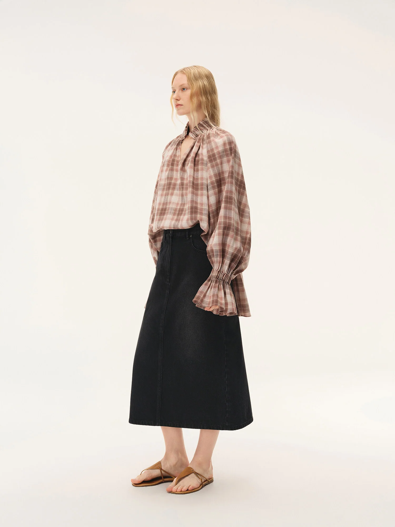 INTO THE EAST Spring/Summer 2026 Sheer Accordion Pleated Turtleneck Top/Shirt ITE-E1JBSSTP20010CP-KF Coffee Pink - Image 13