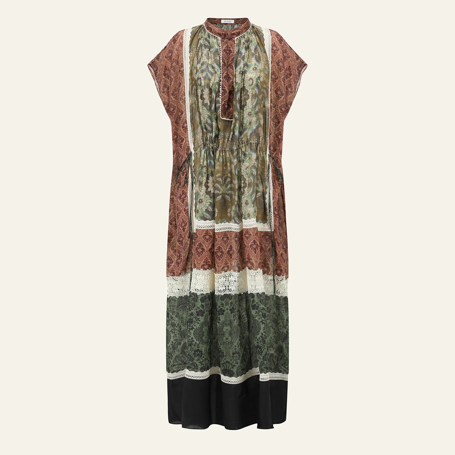 INTO THE EAST Spring/Summer 2026 Square Floral Patchwork Lace Short-Sleeve Dress ITE-E1JBSSDS21020NCC-HUA Floral Pattern - Image 5