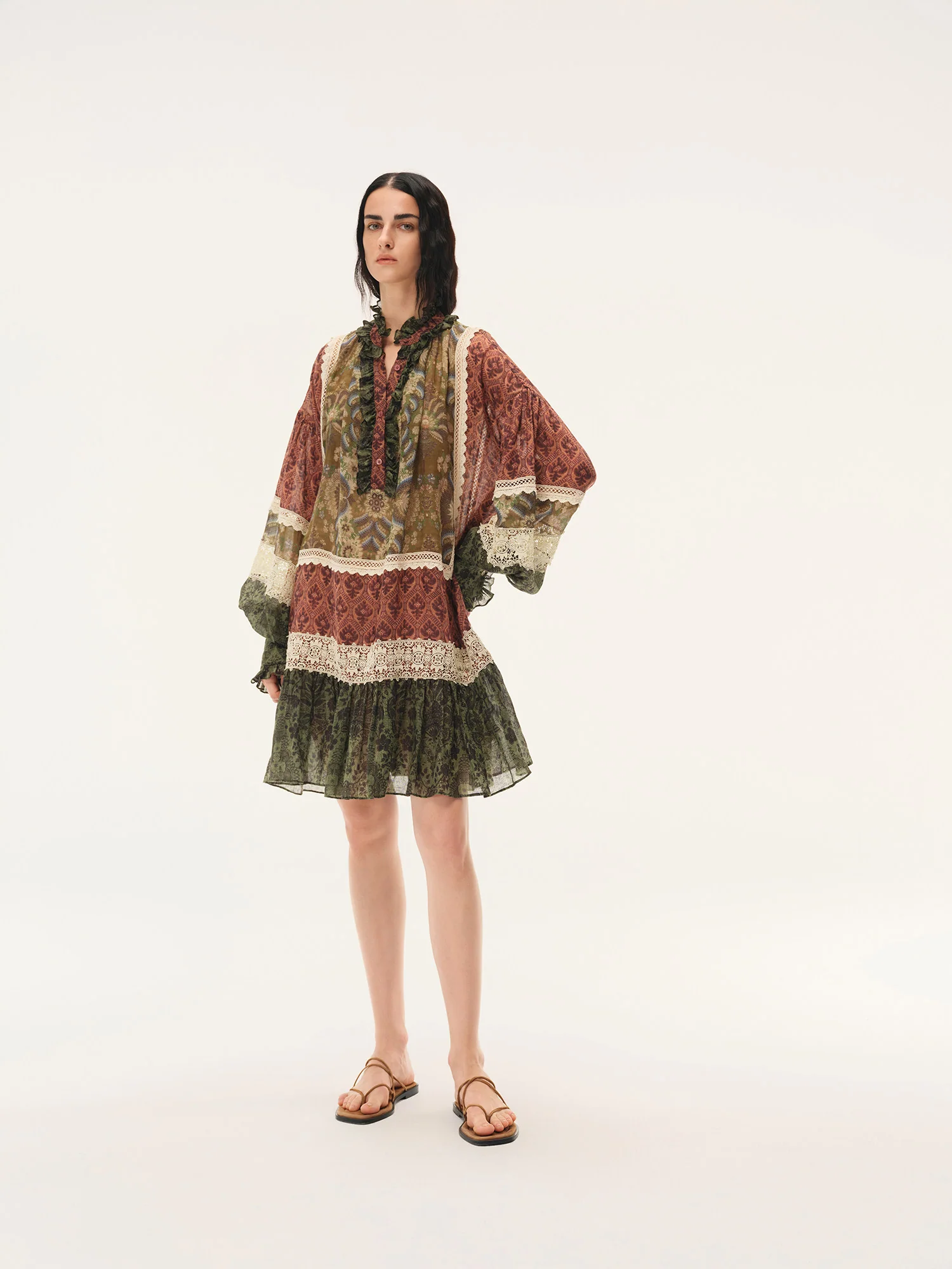 INTO THE EAST Spring/Summer 2026 Square Floral Ruffle Collar Lace Dress ITE-E1JBSSDS21020NCC-HUA Floral Pattern - Image 4