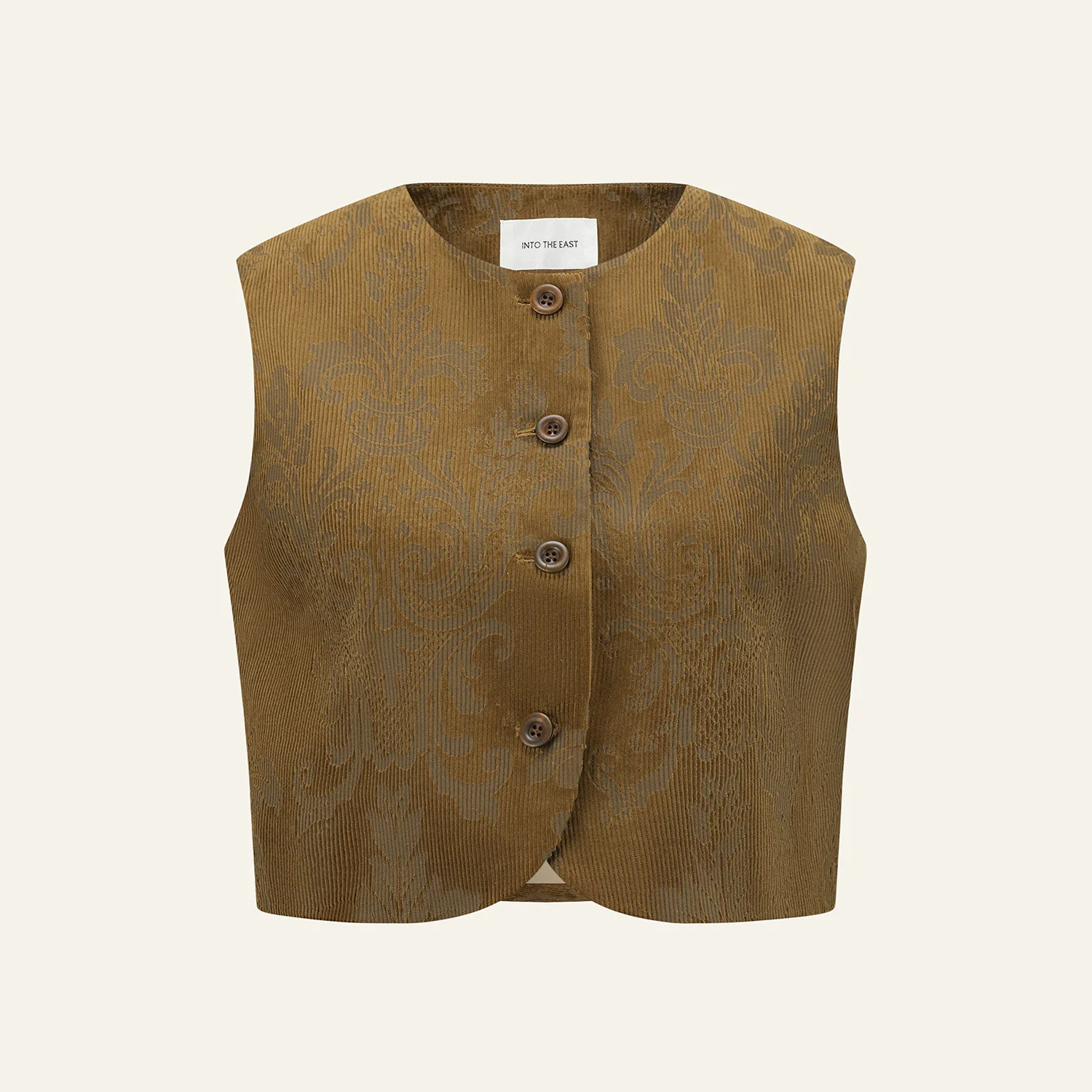 INTO THE EAST Spring/Summer 2026 Suede Floral Crew Neck Vest ITE-E1JBSSVE20005-GLH Olive Yellow - Image 5