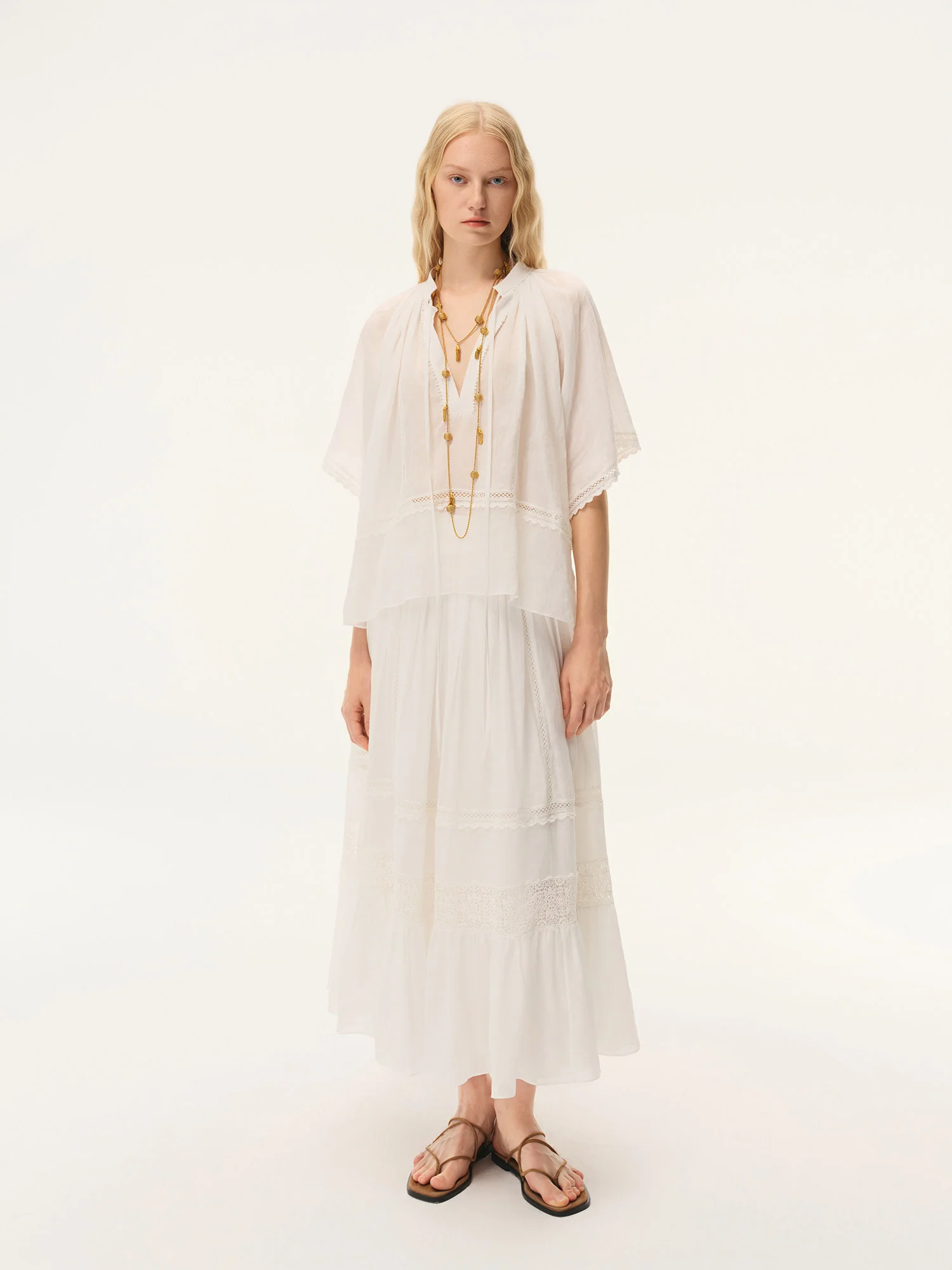 INTO THE EAST Spring/Summer 2026 White Tie-Waist Flutter Sleeve Top ITE-E1JBSSSK20021WT-BAI Skirt - Image 7