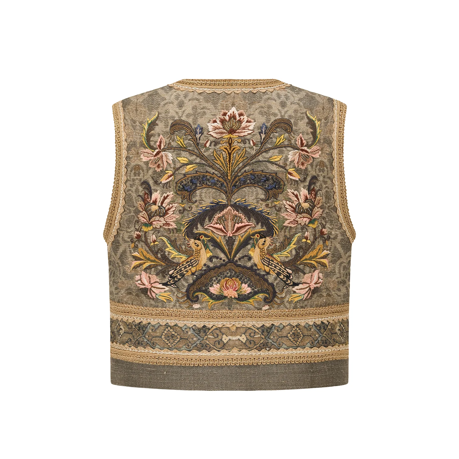 INTO THE EAST Tussah Silk Silver Lotus Button Vest ITE-E1DGAW010GR22VE-LV Green - Image 5