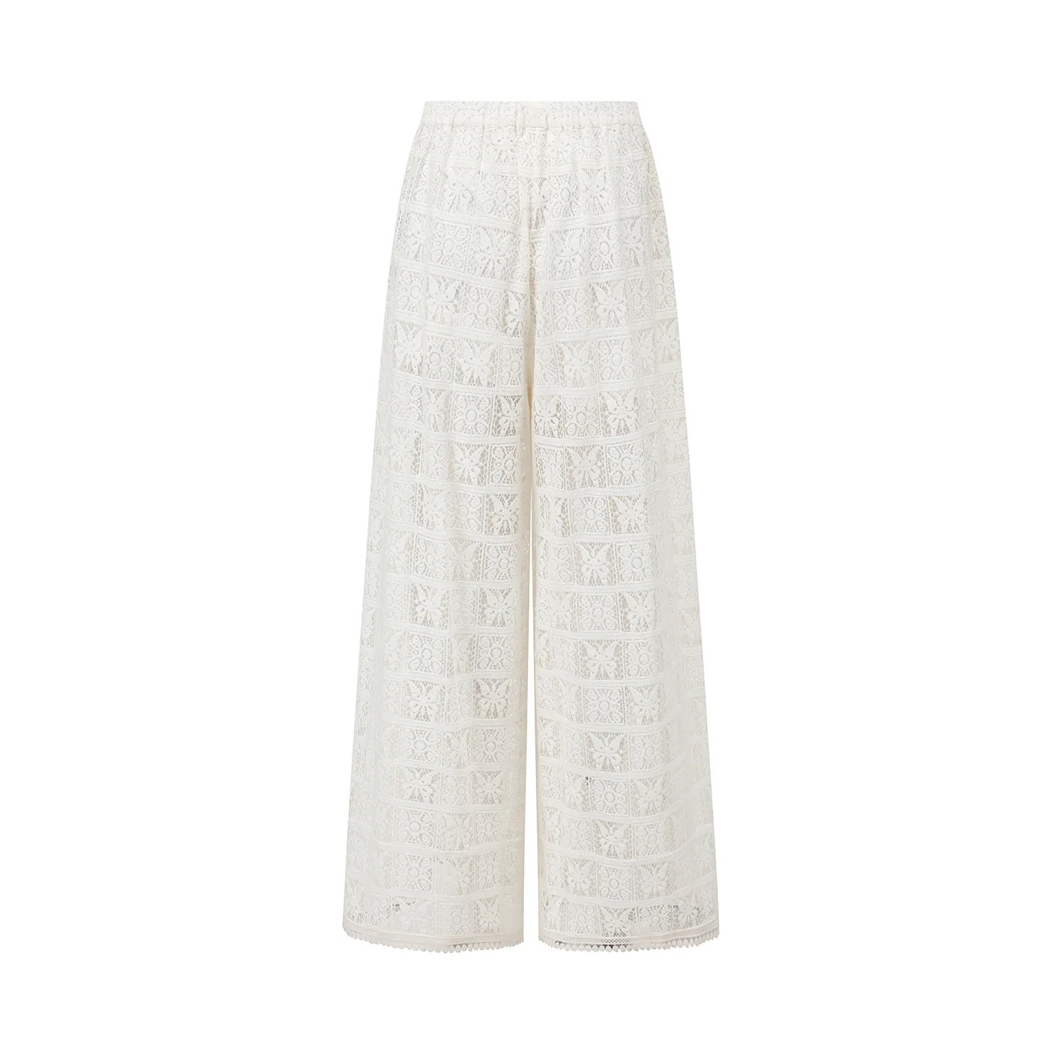 INTO THE EAST Water-soluble floral straight-leg trousers casual pants ITE-E1DGSS023WT20PT-BAI White - Image 6