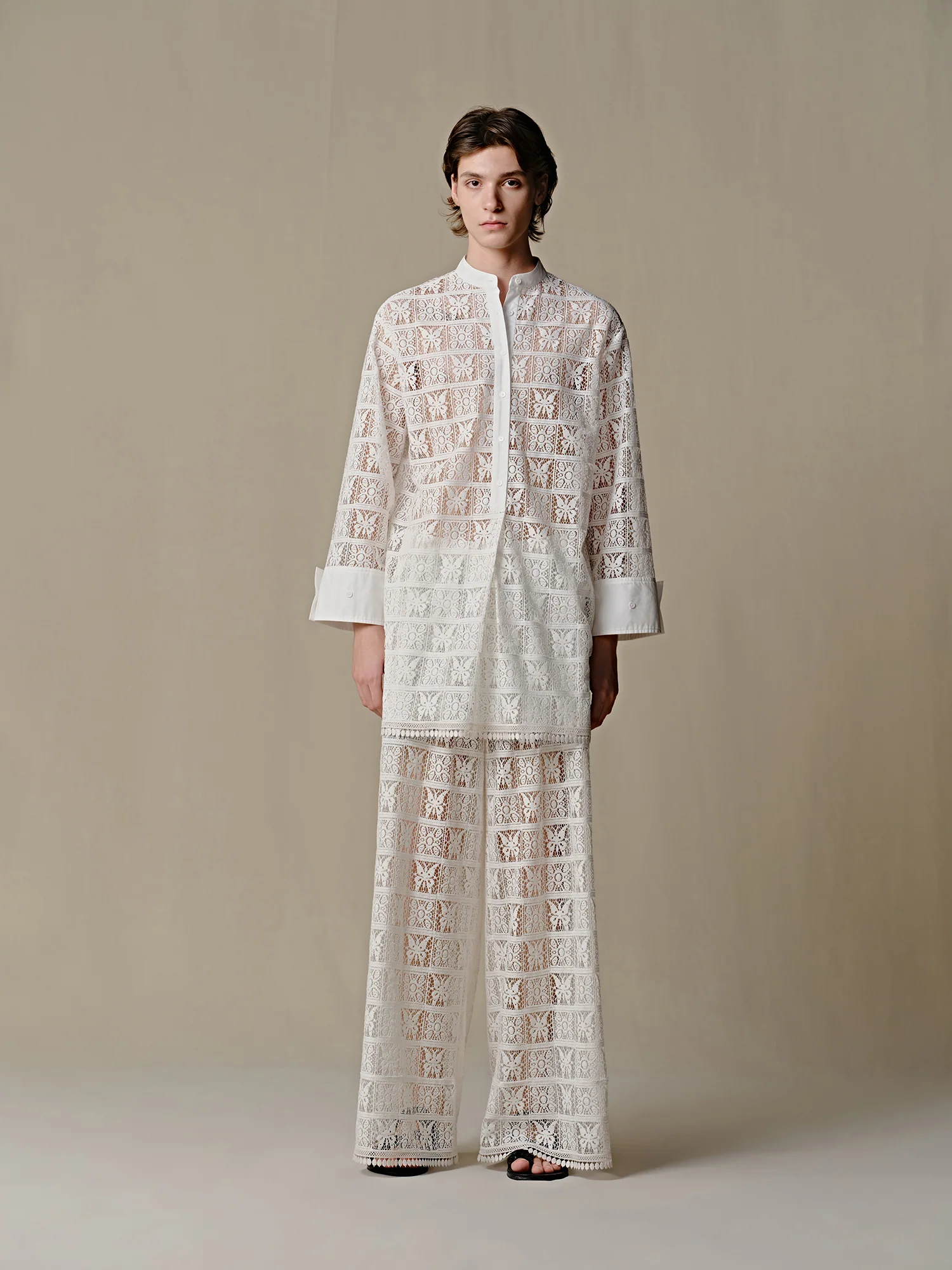 INTO THE EAST Water-soluble floral straight-leg trousers casual pants ITE-E1DGSS023WT20PT-BAI White - Image 7