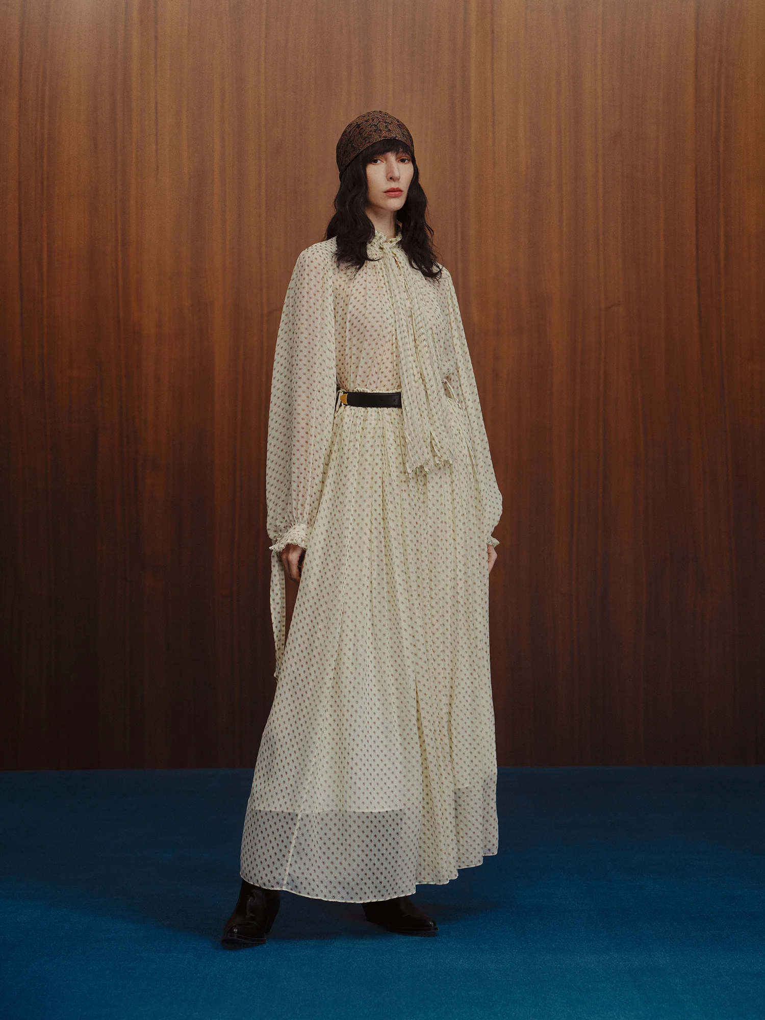 INTO THE EAST White Mini Cashew/Dark Brown Paisley Drawstring Pleated Silk Skirt ITE-E1DGSC026WT21SK-BAI White - Image 9