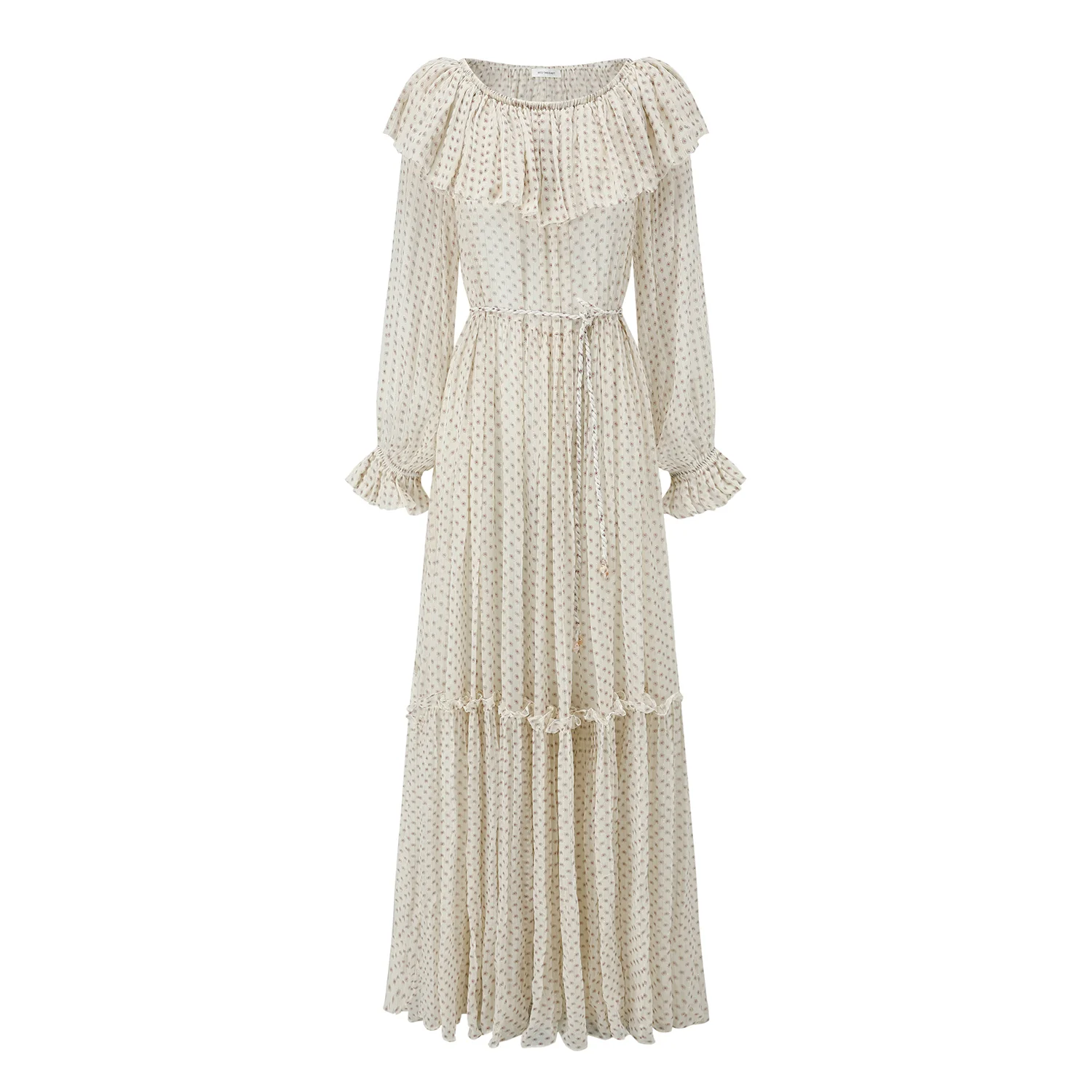 INTO THE EAST White Mini Cashmere Ruffle Collar Silk Dress ITE-E1DGSC047WT21DS-BAI White - Image 5