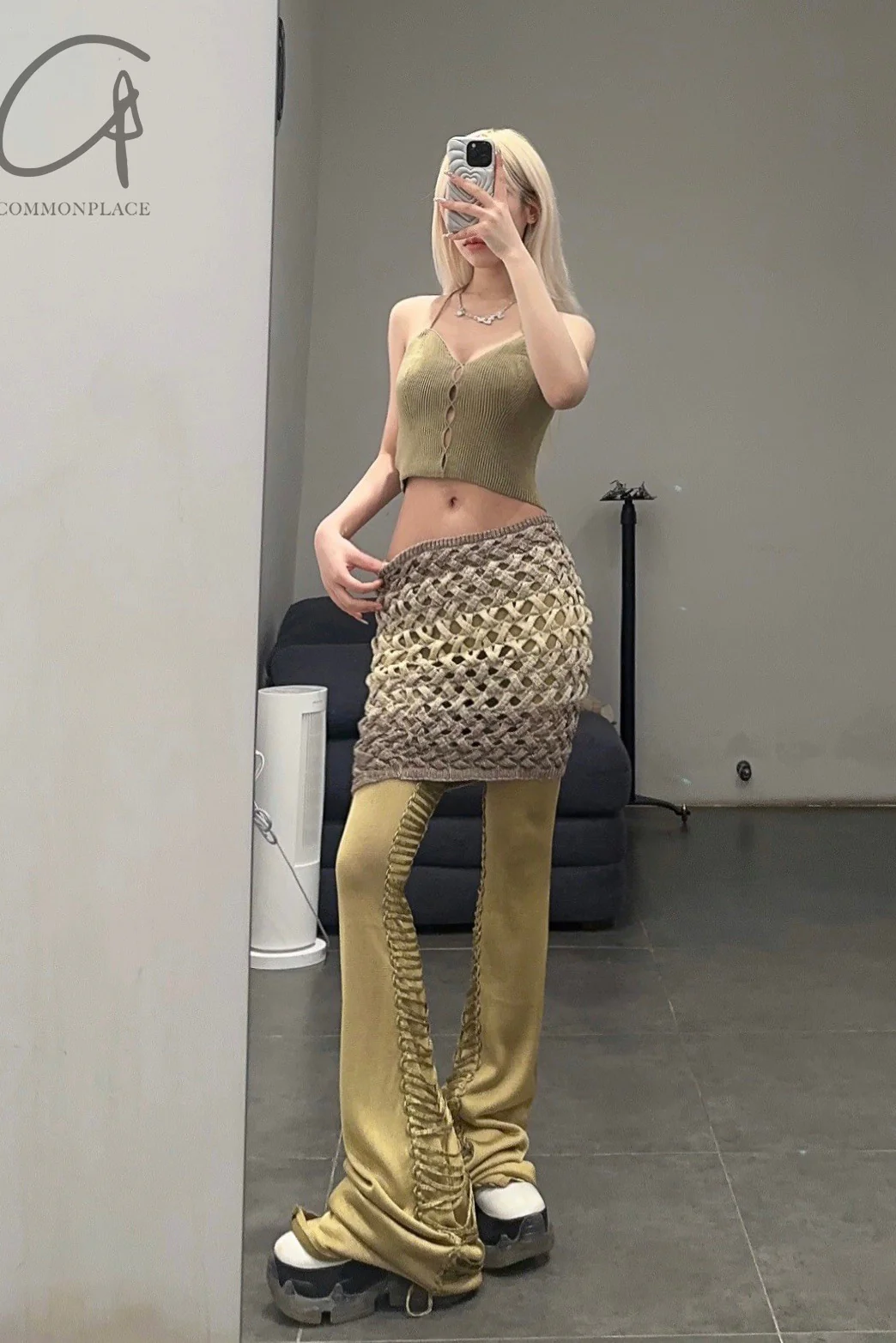 ISA BOULDER Basket Weave Mini Skirt 22SK01 Gold - Image 13