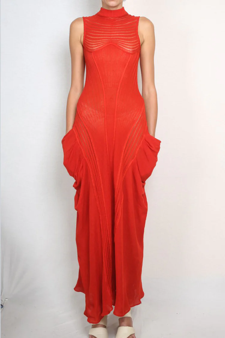 ISA BOULDER Half-high collar sleeveless backless dress IB-WDR90-HONG Red - Image 5