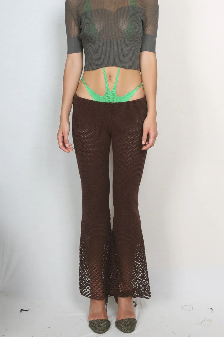 ISA BOULDER hollow elastic flared pants IB-WPN102-SOIL - Image 8