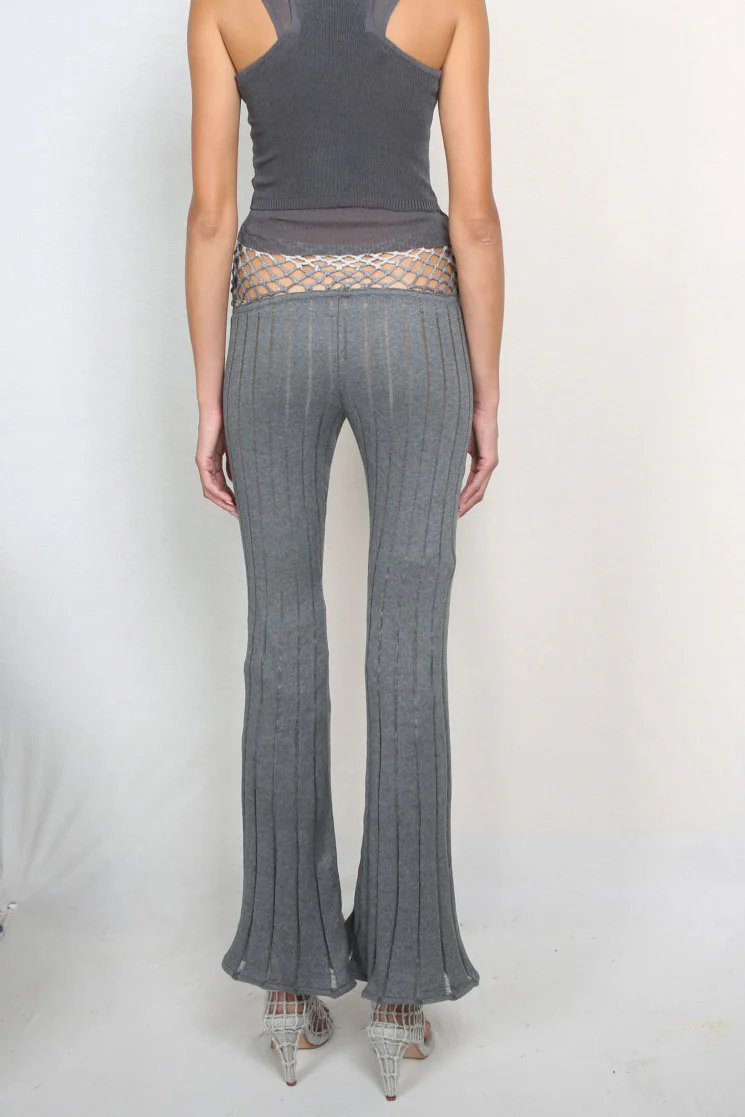 ISA BOULDER Mesh hollow waist elastic bootcut pants IB-WPN90-HUI Gray - Image 7