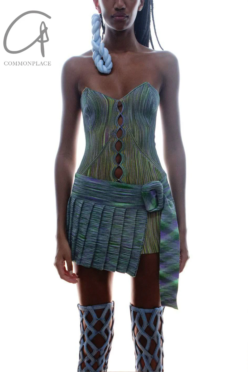 ISA BOULDER Slit Corset Dress Knit Stretch Indonesia IB-SS22K6-ZILV Purple Green - Image 11