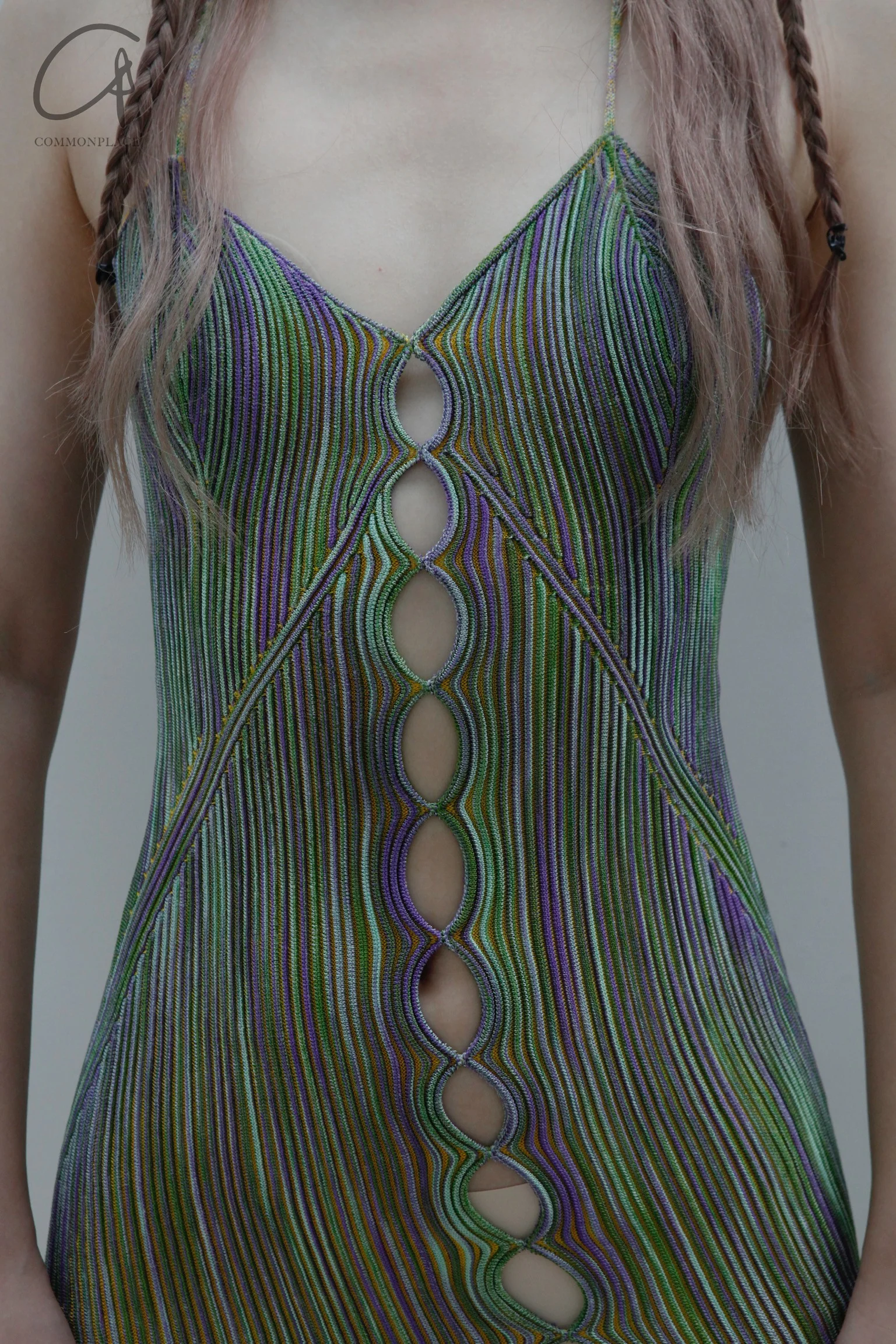 ISA BOULDER Slit Corset Dress Knit Stretch Indonesia IB-SS22K6-ZILV Purple Green - Image 2