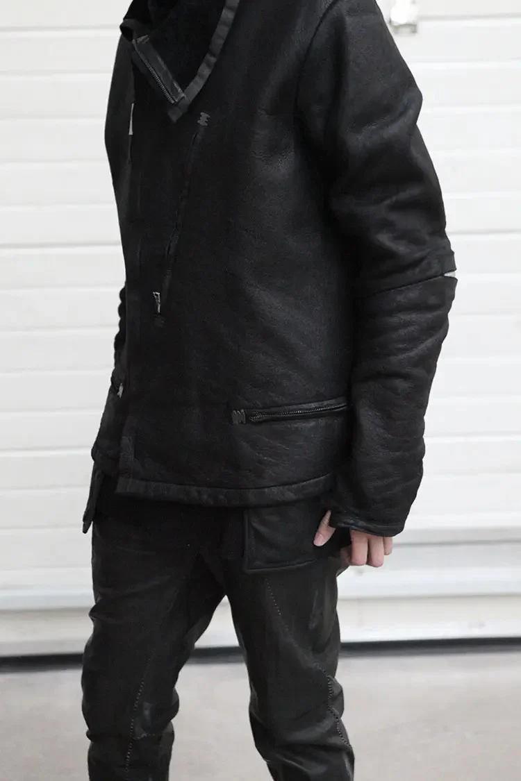 isaac sellam plus suede cowhide coat AMBILAVANT-STRAK-NOIR - Image 5