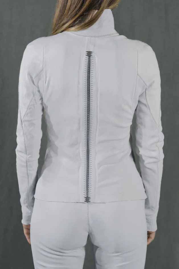 ISAAC Sellam Spring/Summer 2026 High-Neck Unlined Leather Raglan Zipper Jacket IS-ANDROIDE-NEO E26-BLANC - Image 2