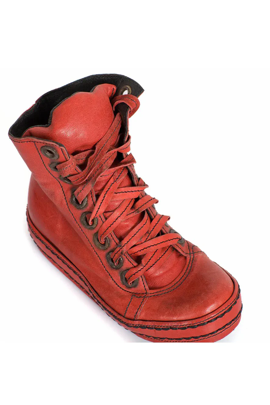 James Kearns Kangaroo Leather Rusted 8-hole Lace-up High Top Shoes JK-8Holered-HONG Red - Image 4