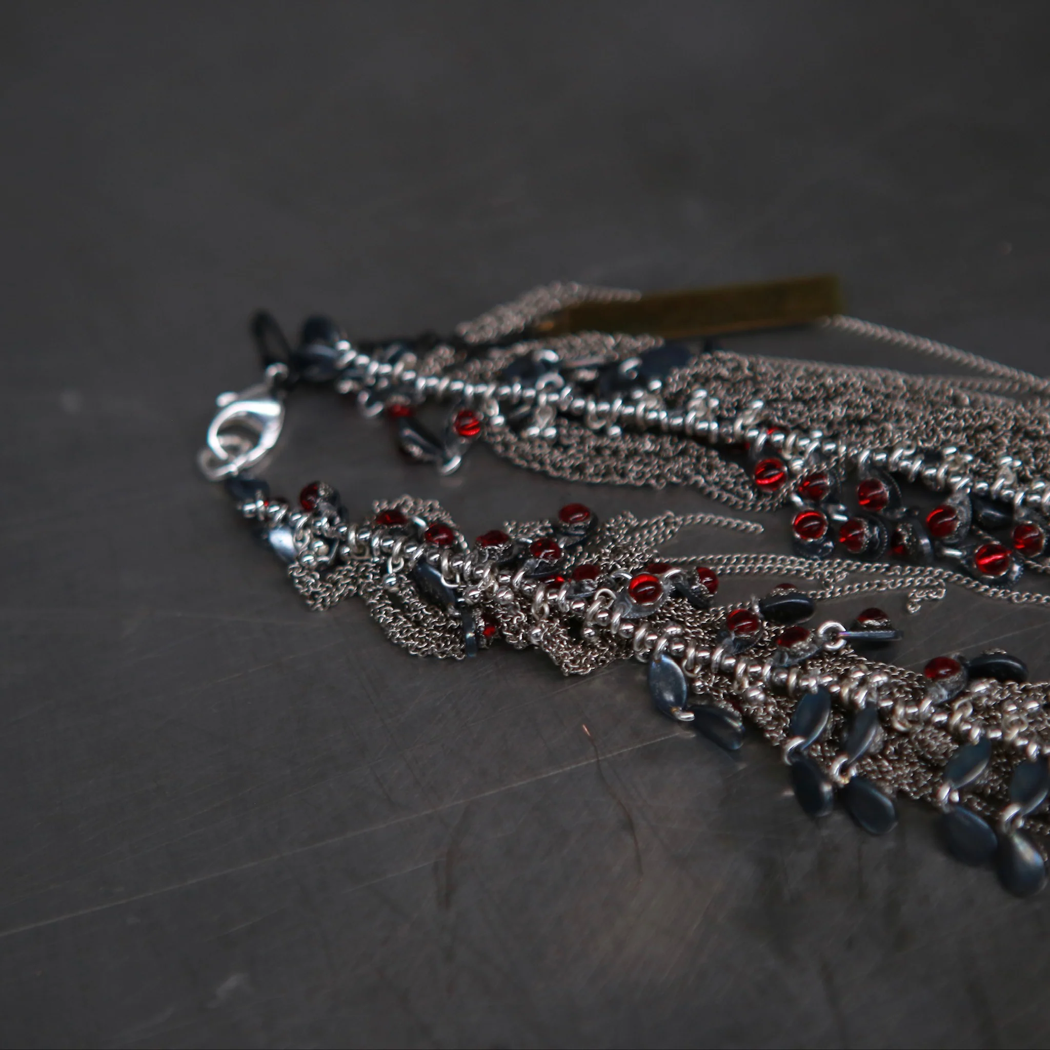JEAN FRANCOIS MIMILLA Crocheted steel chain rhinestone necklace France Handmade JFM-COL139 SS25-0 - Image 2