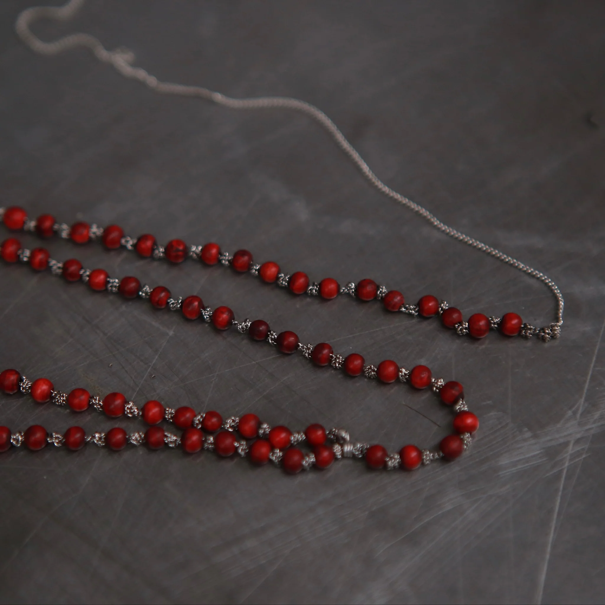JEAN FRANCOIS MIMILLA knotted steel chain glass bead necklace France JFM-COL136 SS25-0 - Image 2