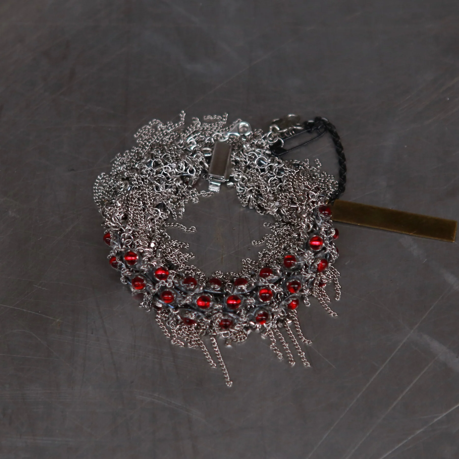 JEAN FRANCOIS MIMILLA steel chain bracelet inlaid with rhinestones, handmade in France - Image 2