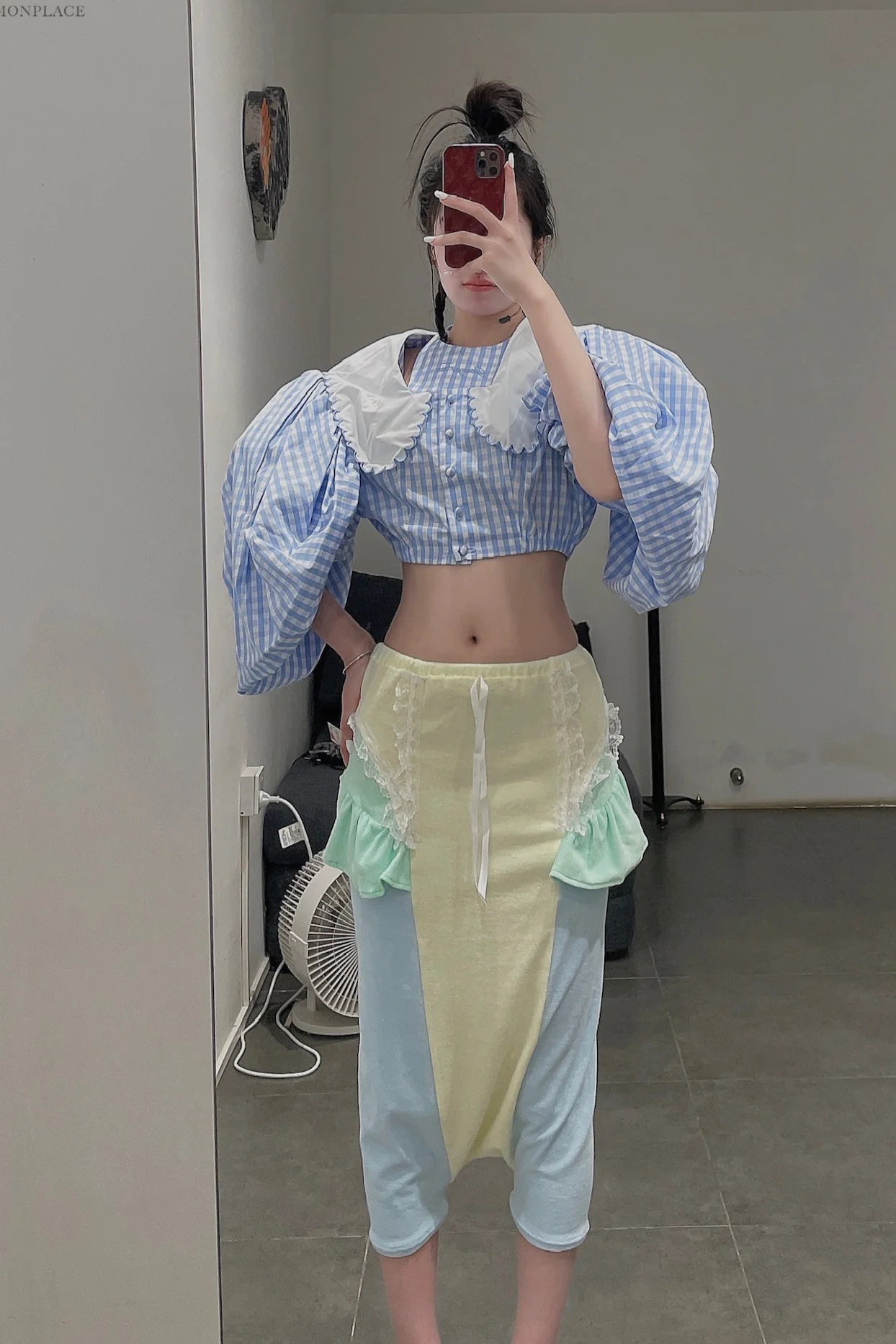 Jennyfax Butterfly Sleeve Checker Top JFSS22B05 Light Blue - Image 6