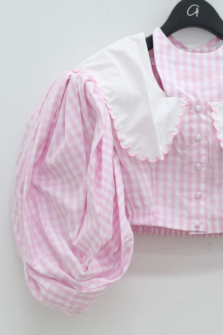 Jennyfax Butterfly Sleeve Checkered Top JFSS22B05 Light Pink - Image 4