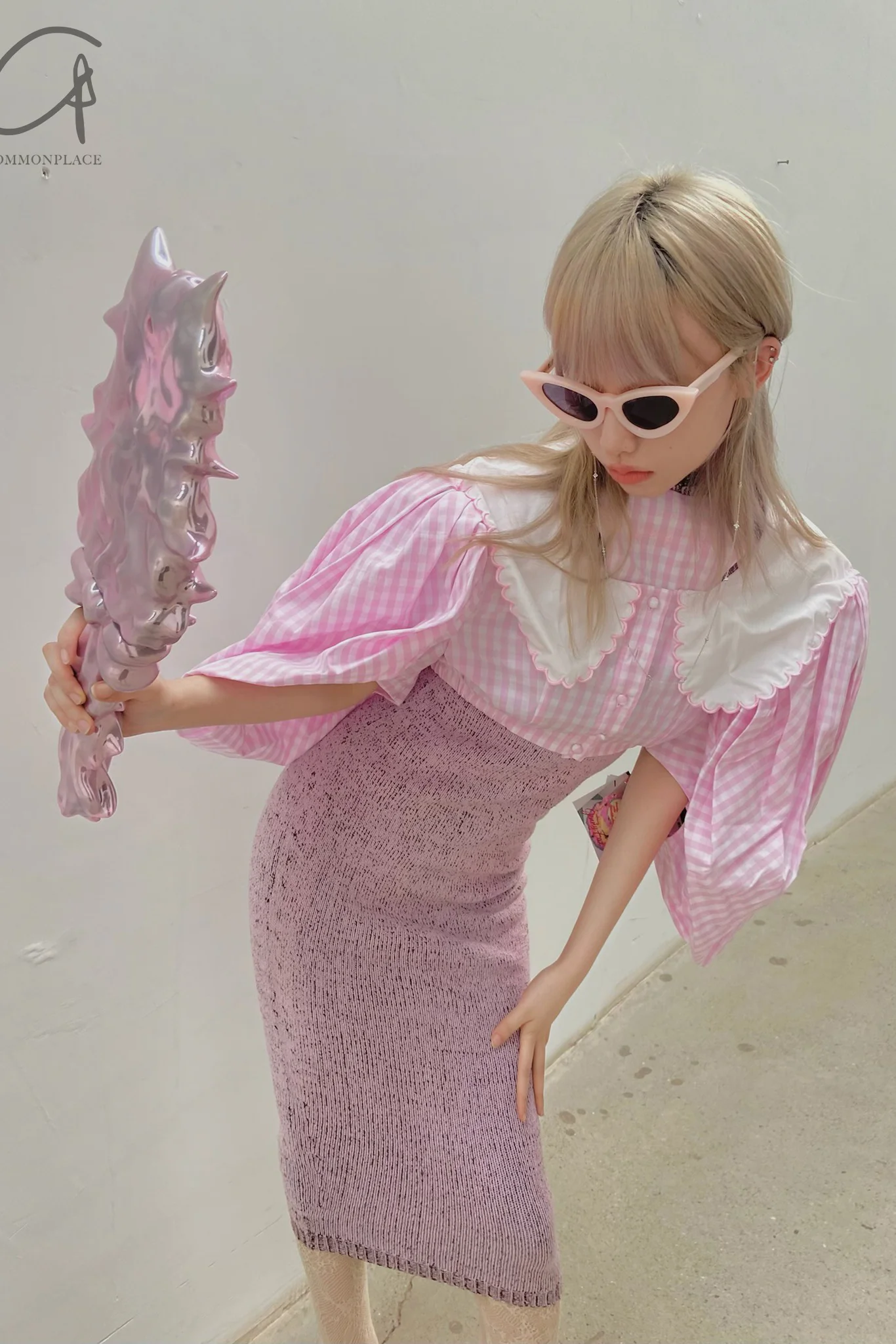 Jennyfax Butterfly Sleeve Checkered Top JFSS22B05 Light Pink - Image 8