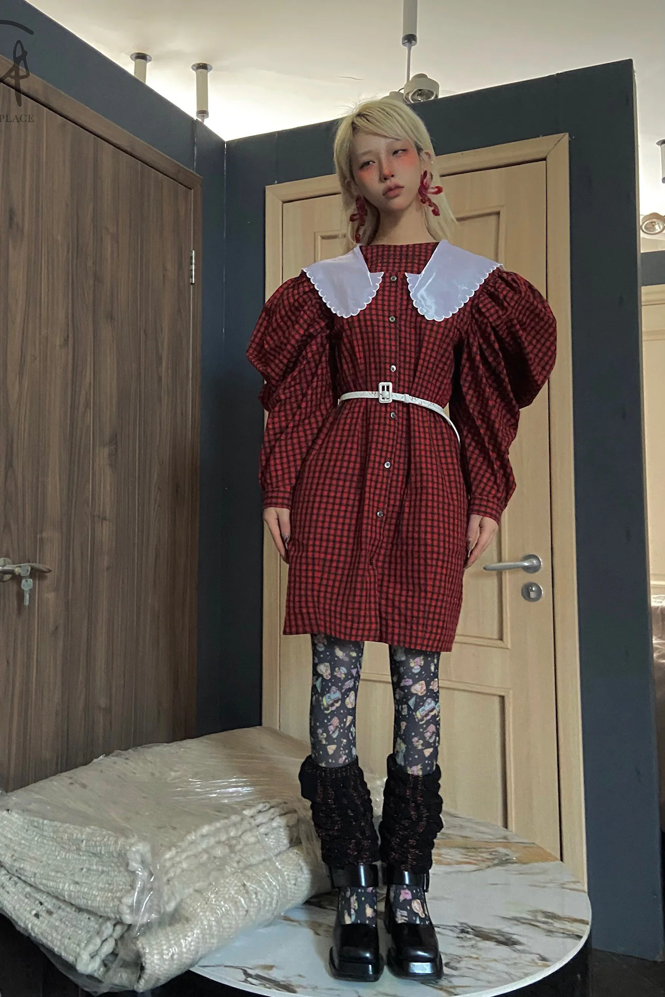Jennyfax sweet family sailor shirt jfaw22B014 red lattice - Image 8