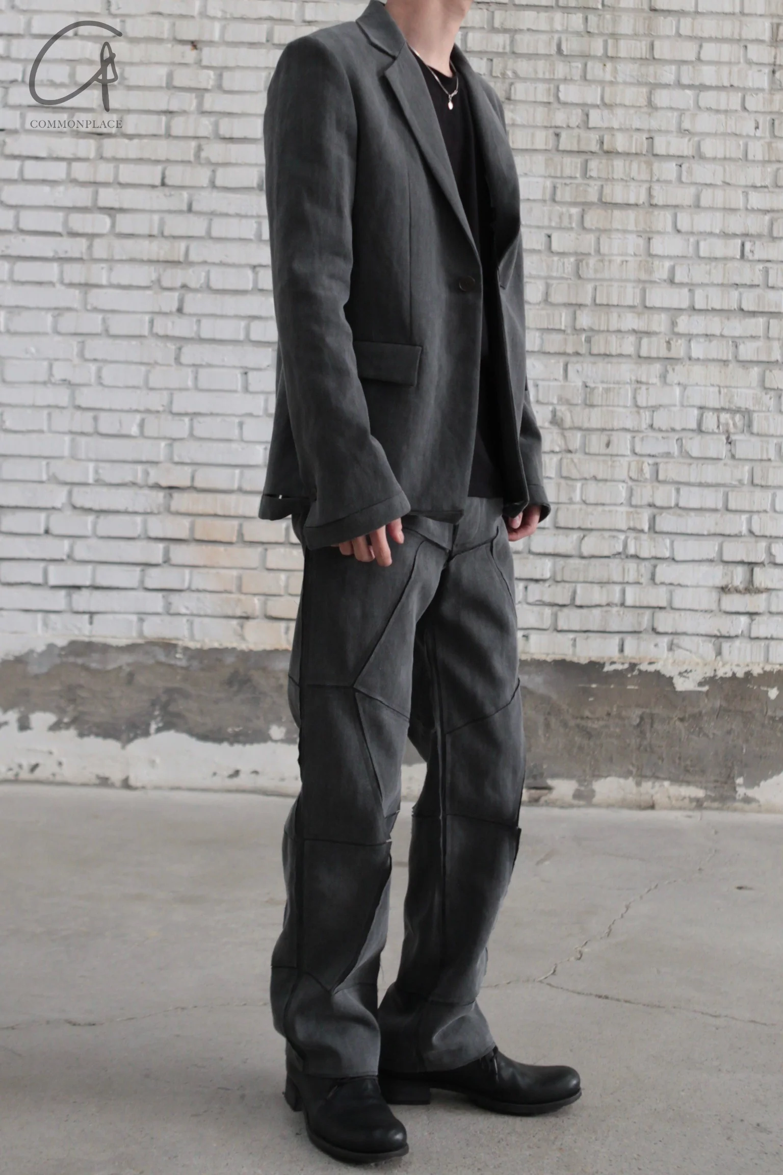 K`ANG 24 Autumn and Winter Hand-sewn hem jacket KANG-M/J-001-MO-OFF BLACK - Image 4