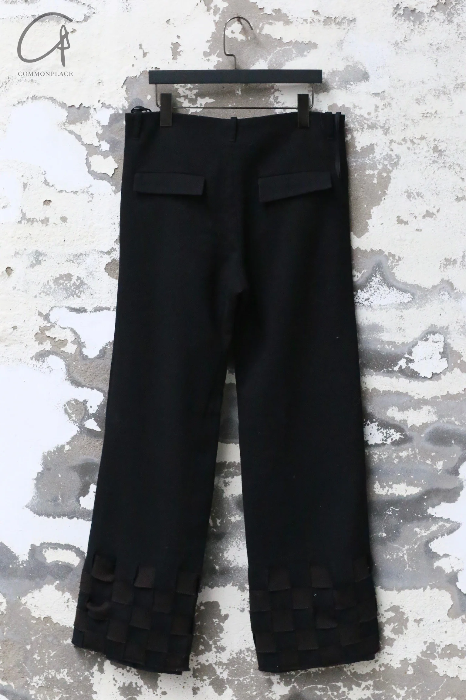 K`ANG 24 Autumn and Winter Men's Straight Wide-cut Hand-woven Hem Trousers KANG-M/P-004-INT-HSZ Black/Dark Brown - Image 4