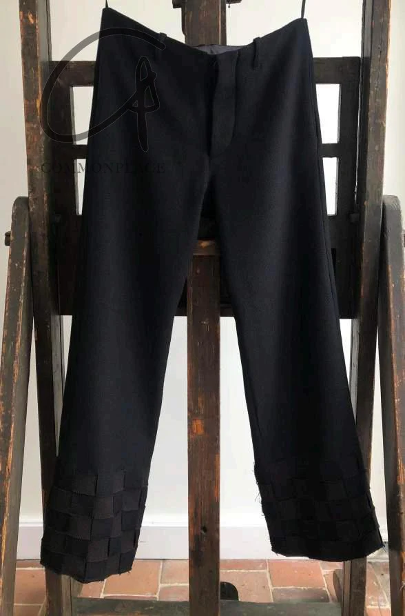 K`ANG 24 Autumn and Winter Men's Straight Wide-cut Hand-woven Hem Trousers KANG-M/P-004-INT-HSZ Black/Dark Brown - Image 5