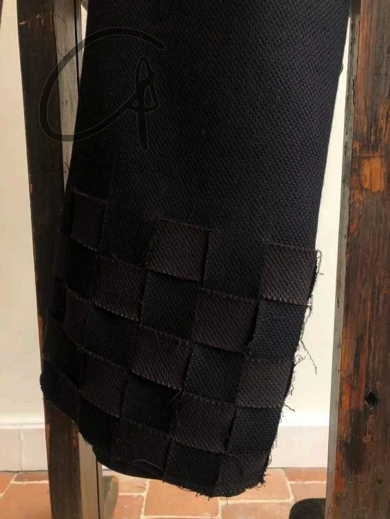 K`ANG 24 Autumn and Winter Men's Straight Wide-cut Hand-woven Hem Trousers KANG-M/P-004-INT-HSZ Black/Dark Brown - Image 7