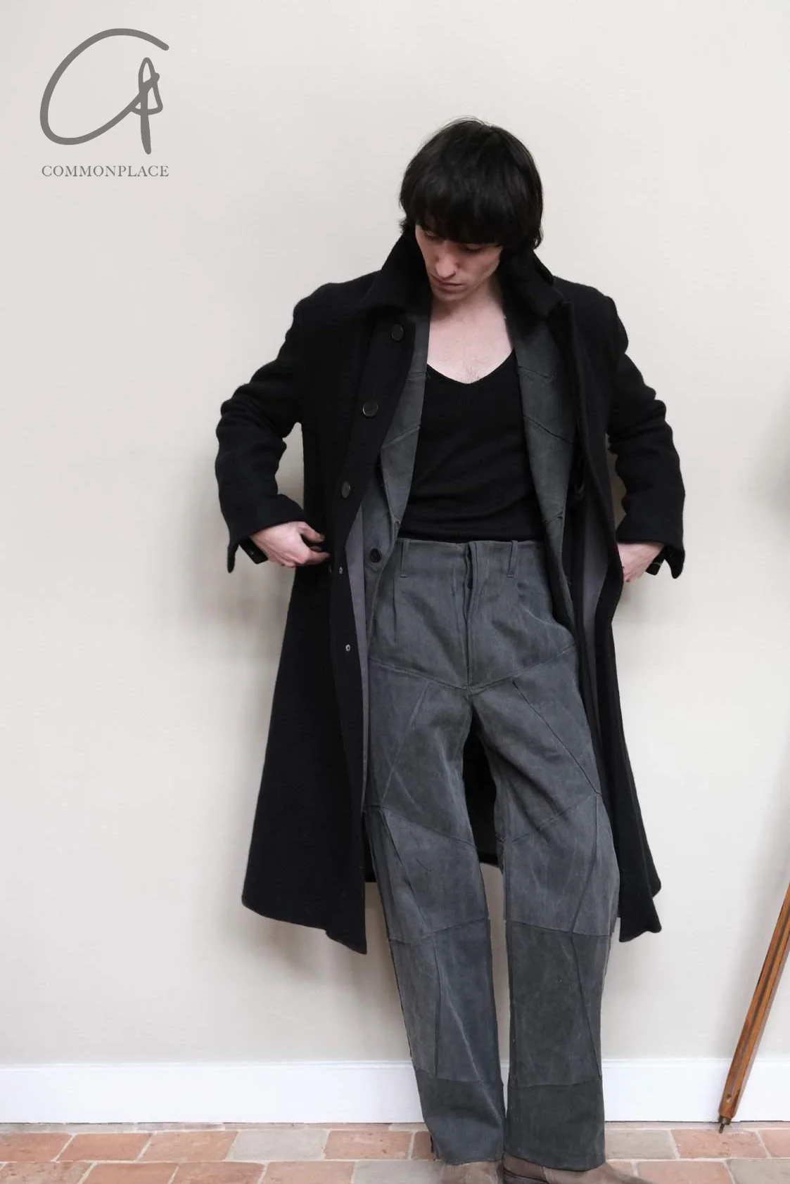 K`ANG 24 Autumn and Winter Unisex Pleated Waist Applique Wide-Sized Pants KANG-MW/P-012-SAP-OFF BLACK OFF BLACK - Image 11