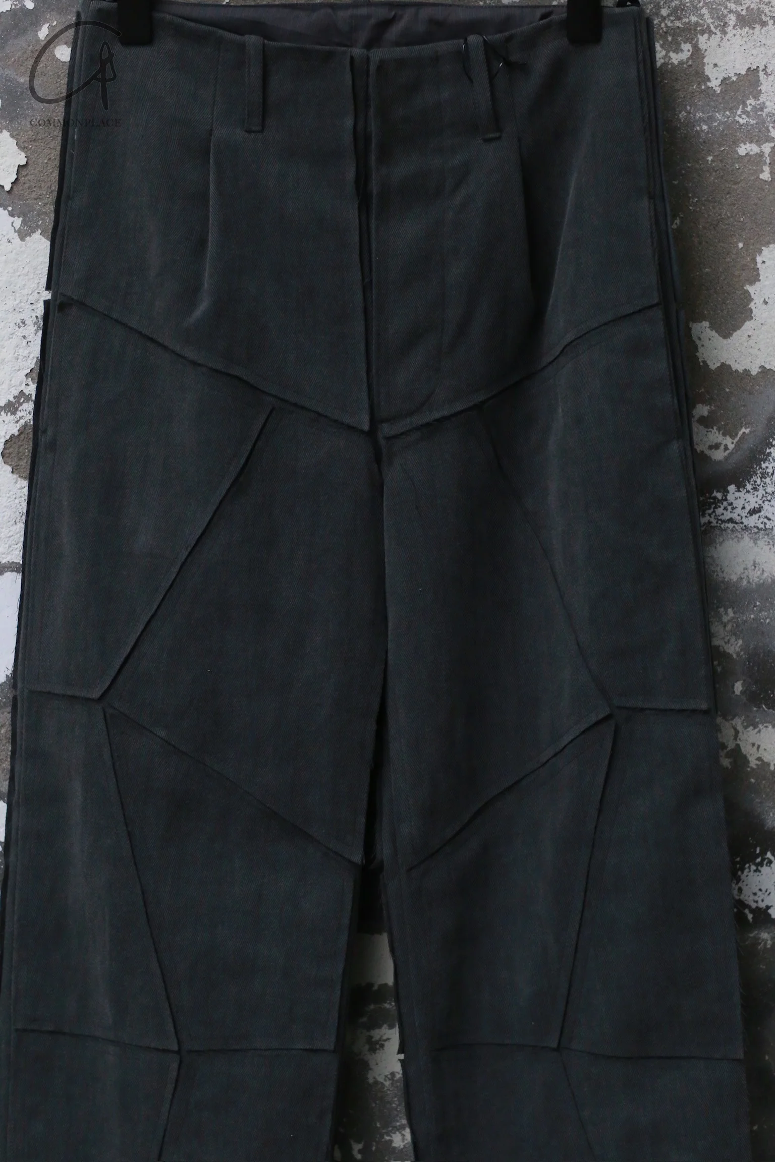 K`ANG 24 Autumn and Winter Unisex Pleated Waist Applique Wide-Sized Pants KANG-MW/P-012-SAP-OFF BLACK OFF BLACK - Image 3