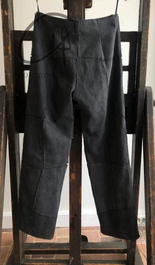 K`ANG 24 Autumn and Winter Unisex Pleated Waist Applique Wide-Sized Pants KANG-MW/P-012-SAP-OFF BLACK OFF BLACK - Image 6