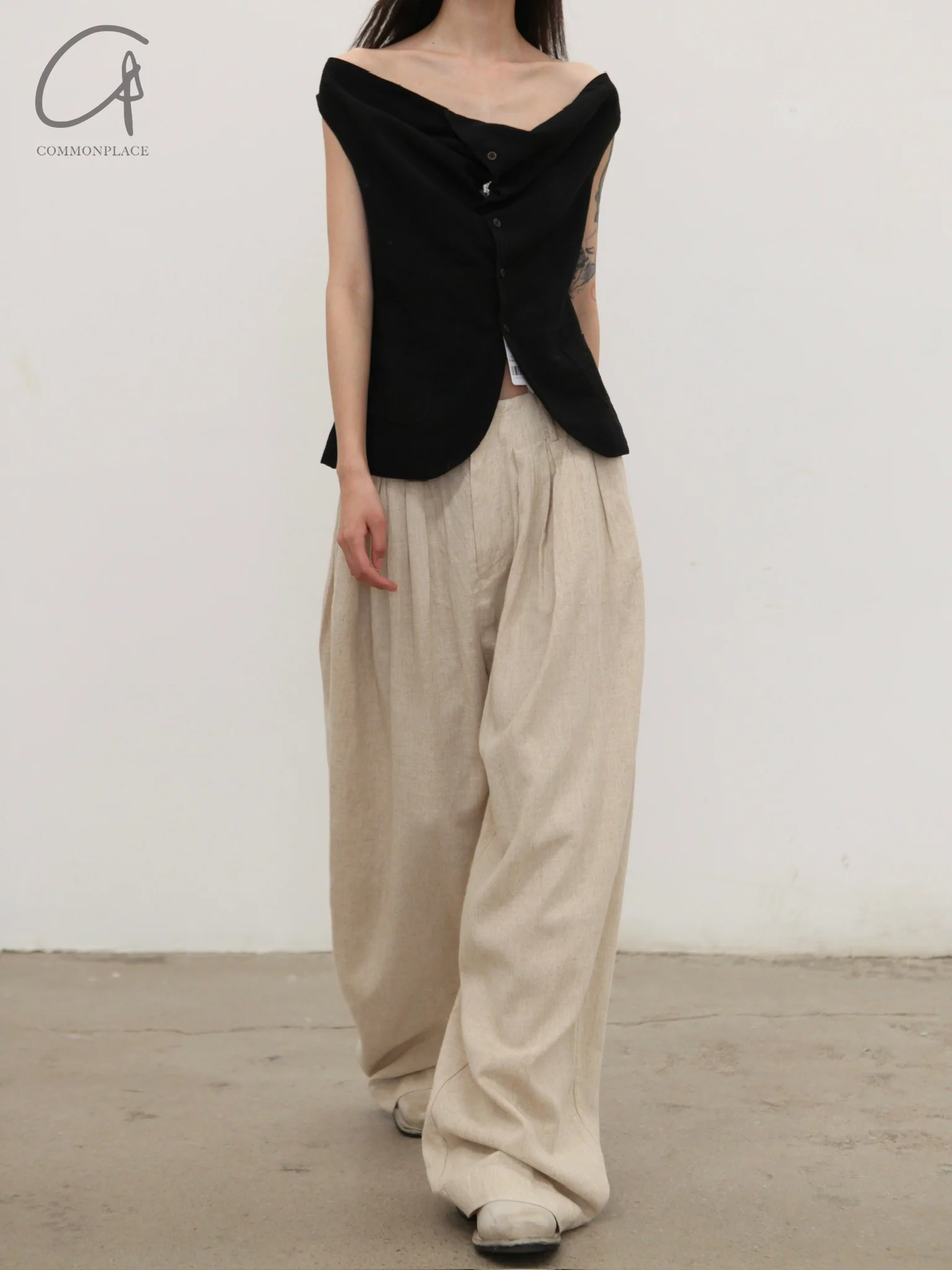 KINYAN LAM 25 Spring/Summer Drop Collar Vest KYL-V2VET01-LAN Blue - Image 3