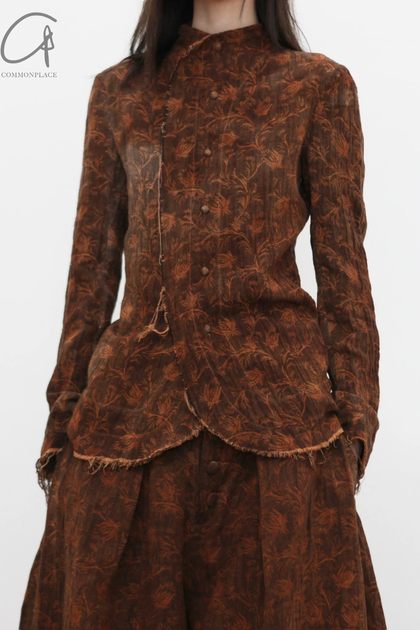 KINYAN LAM 25 Spring/Summer Natural Dye High Neck Jacquard Shirt KYL-V2ST03-B-ZONG Brown - Image 2