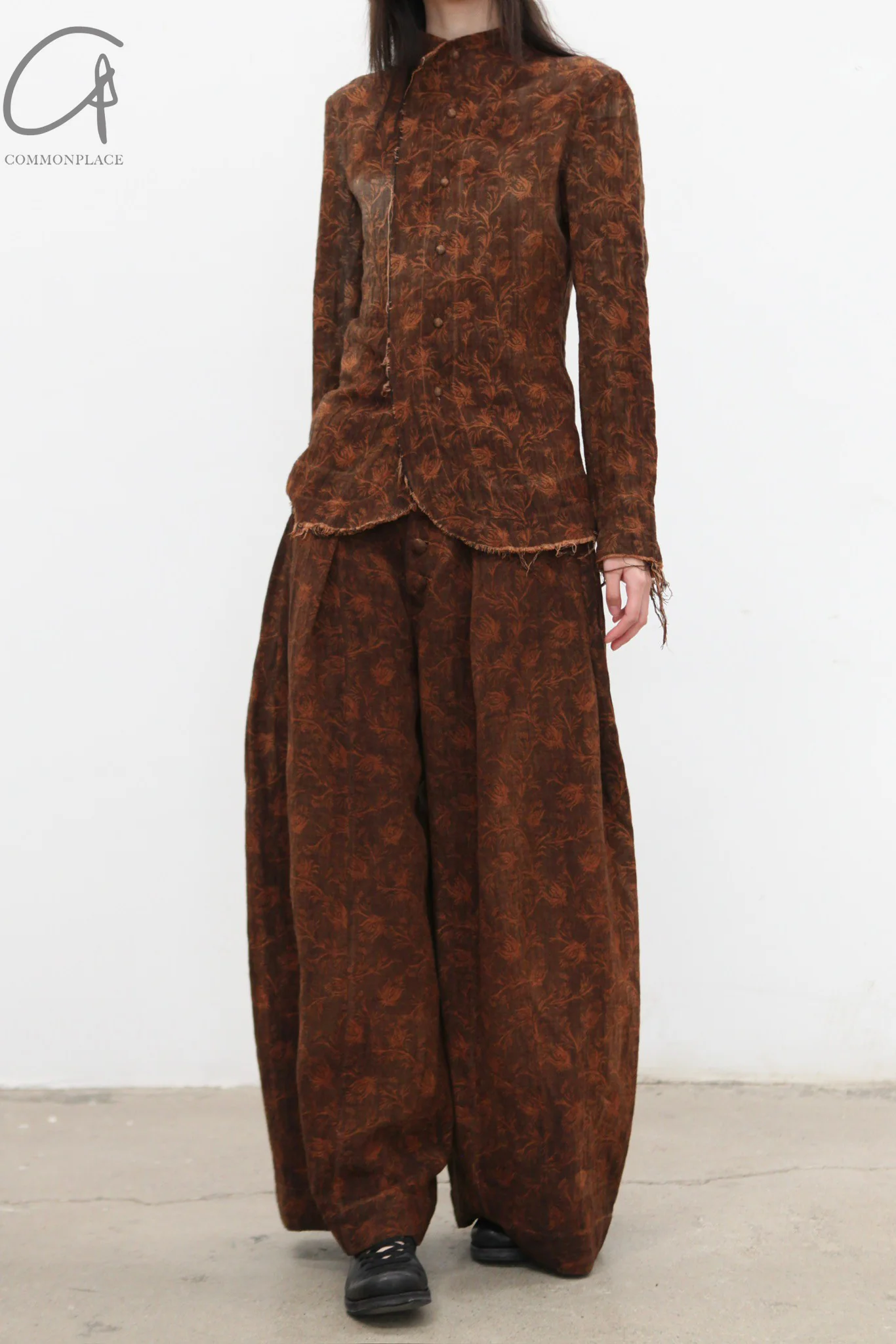 KINYAN LAM 25 Spring/Summer Natural Dye High Neck Jacquard Shirt KYL-V2ST03-B-ZONG Brown - Image 3