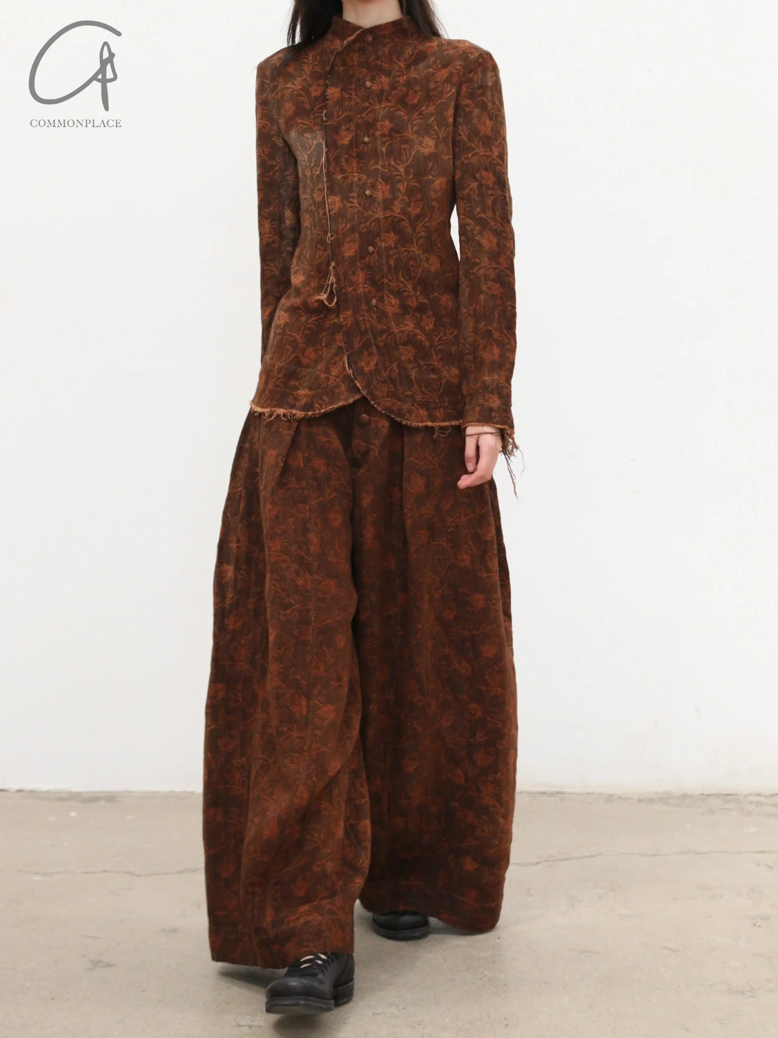 KINYAN LAM 25 Spring/Summer Natural Dye High Neck Jacquard Shirt KYL-V2ST03-B-ZONG Brown - Image 4