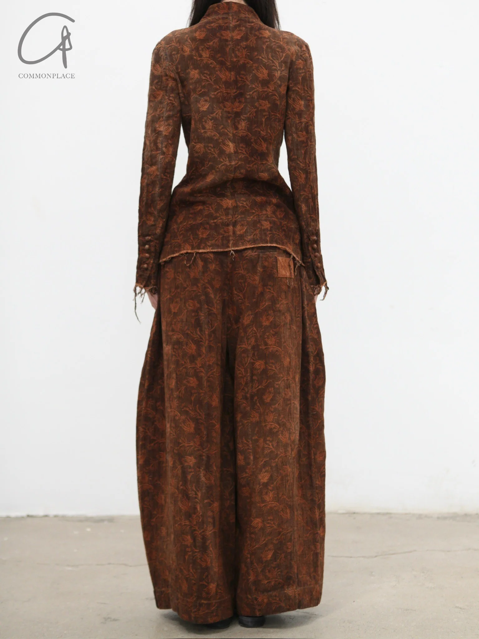 KINYAN LAM 25 Spring/Summer Natural Dye High Neck Jacquard Shirt KYL-V2ST03-B-ZONG Brown - Image 6